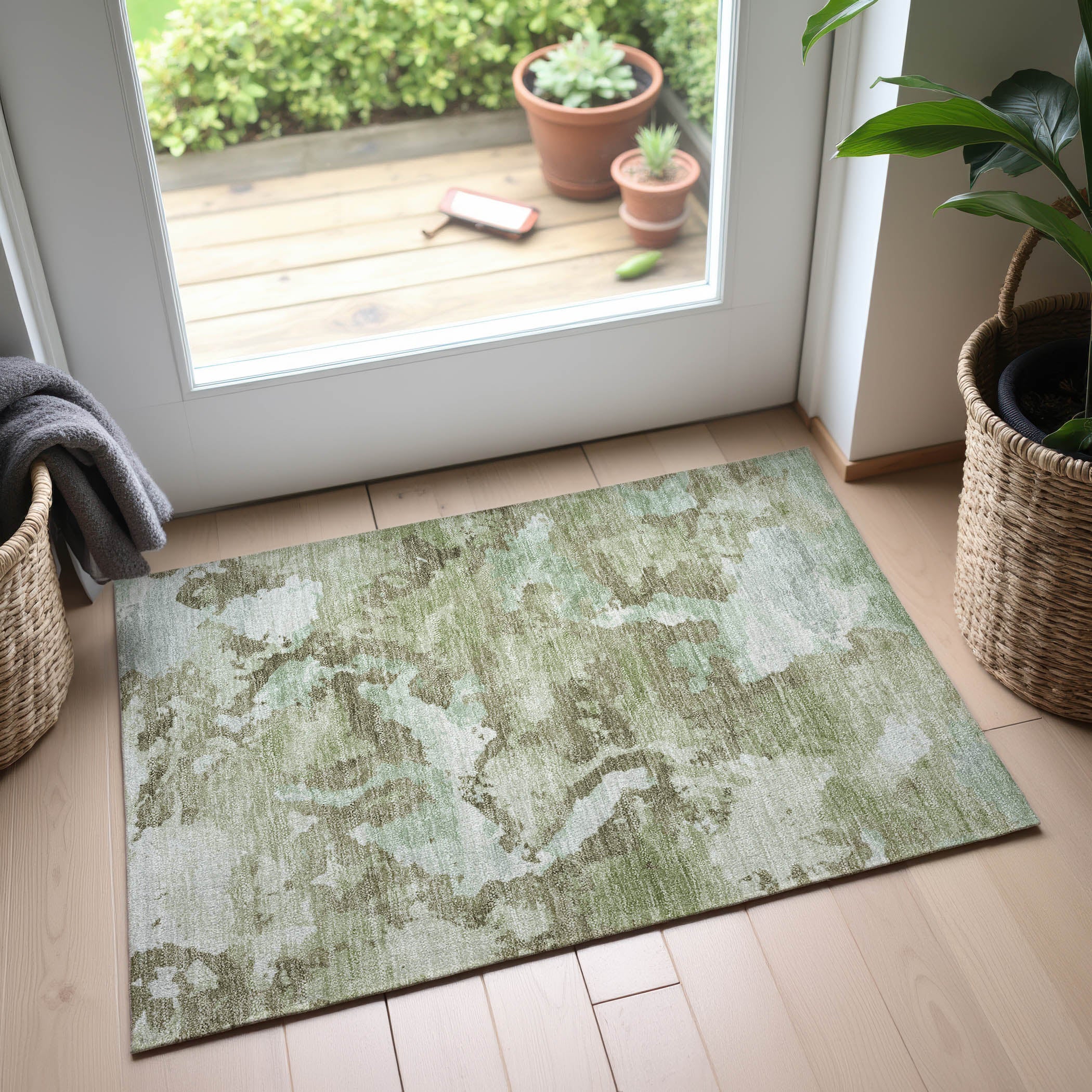 Seoul Machine Washable Transitional Aloe Green Rug 1'8" x 2'6" #shape_Rectangle