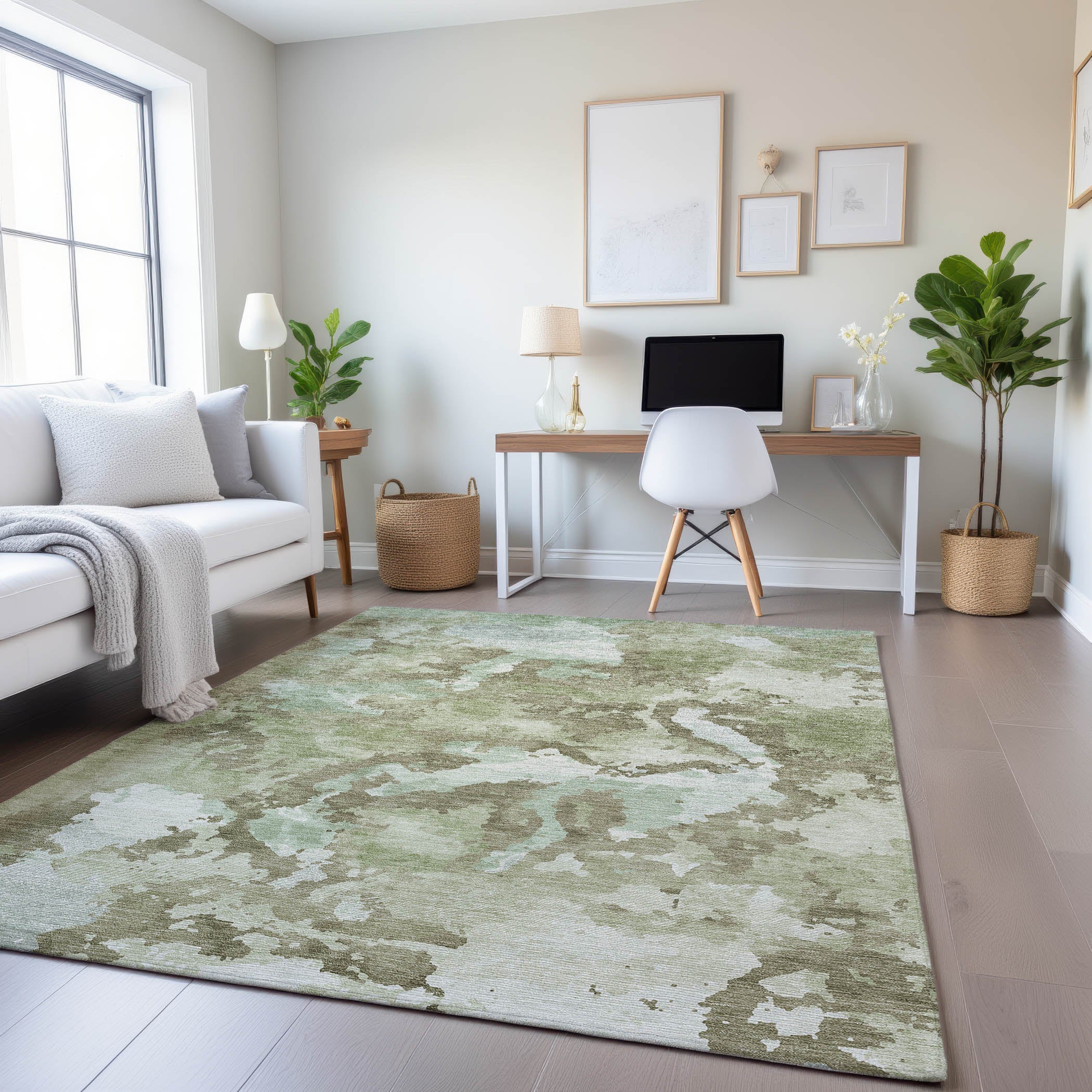 Seoul Machine Washable Transitional Aloe Green Rug 2'6" x 3'10" #shape_Rectangle