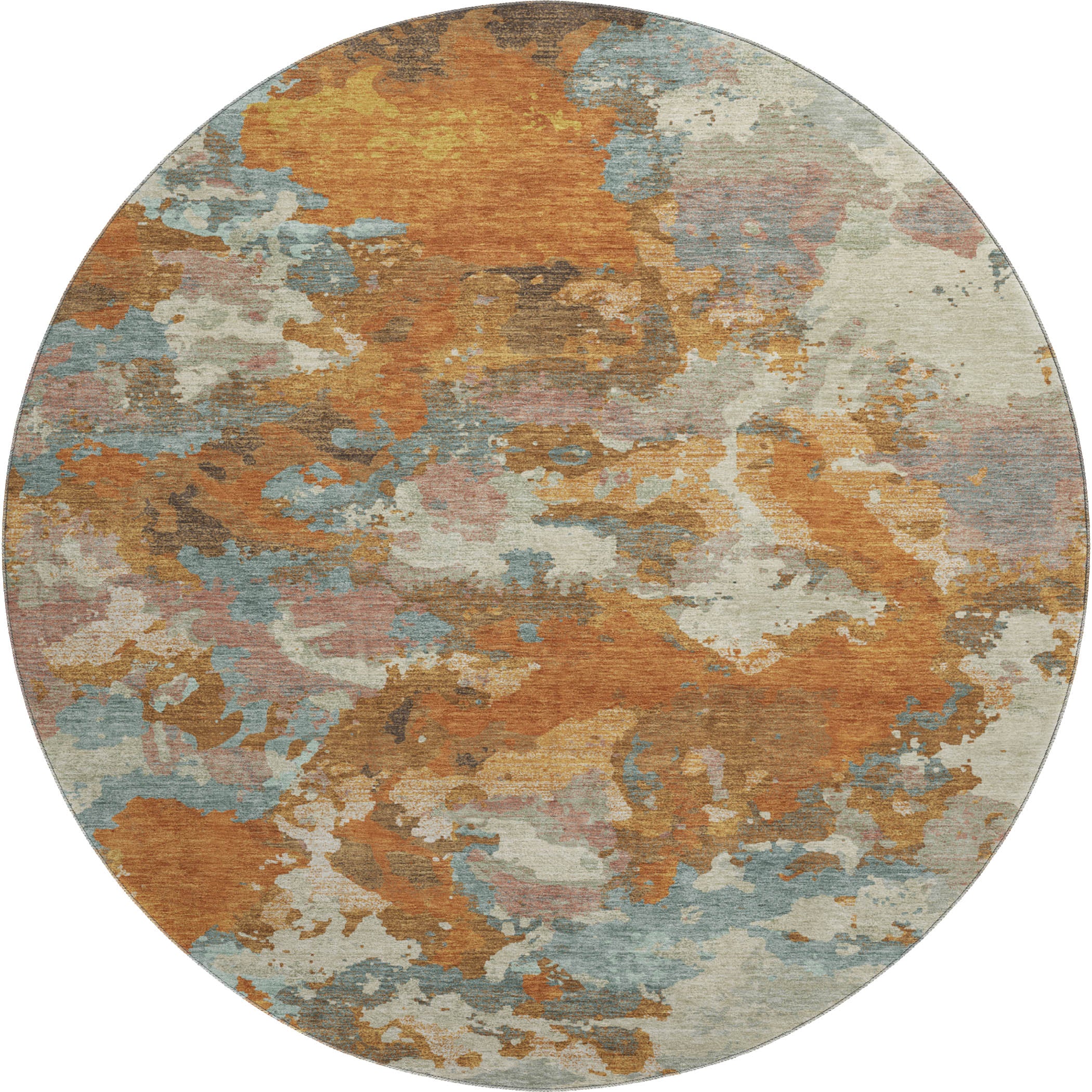 Seoul Machine Washable Transitional Copper Orange Rug 8' x 8' #shape_Round