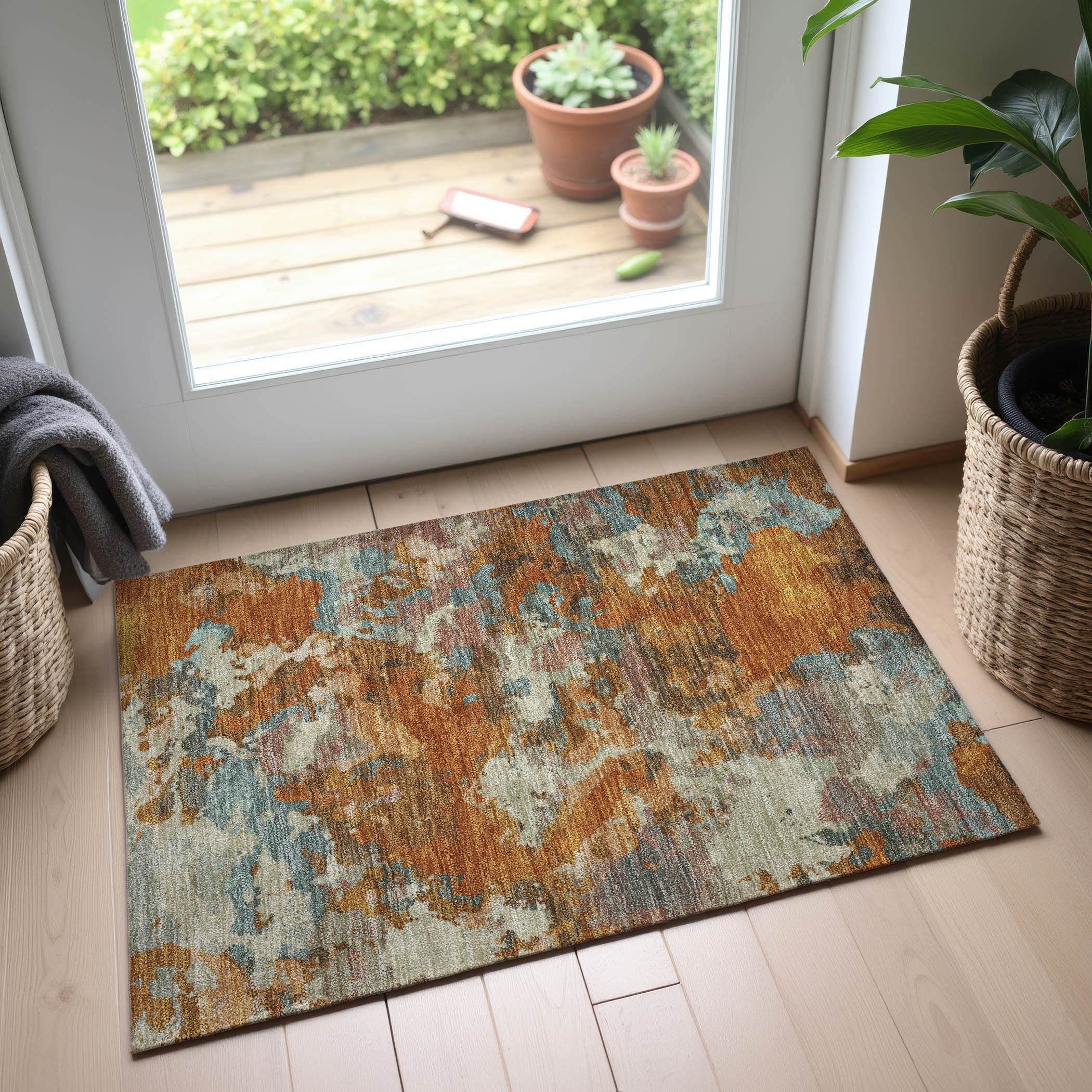 Seoul Machine Washable Transitional Copper Orange Rug 1'8" x 2'6" #shape_Rectangle