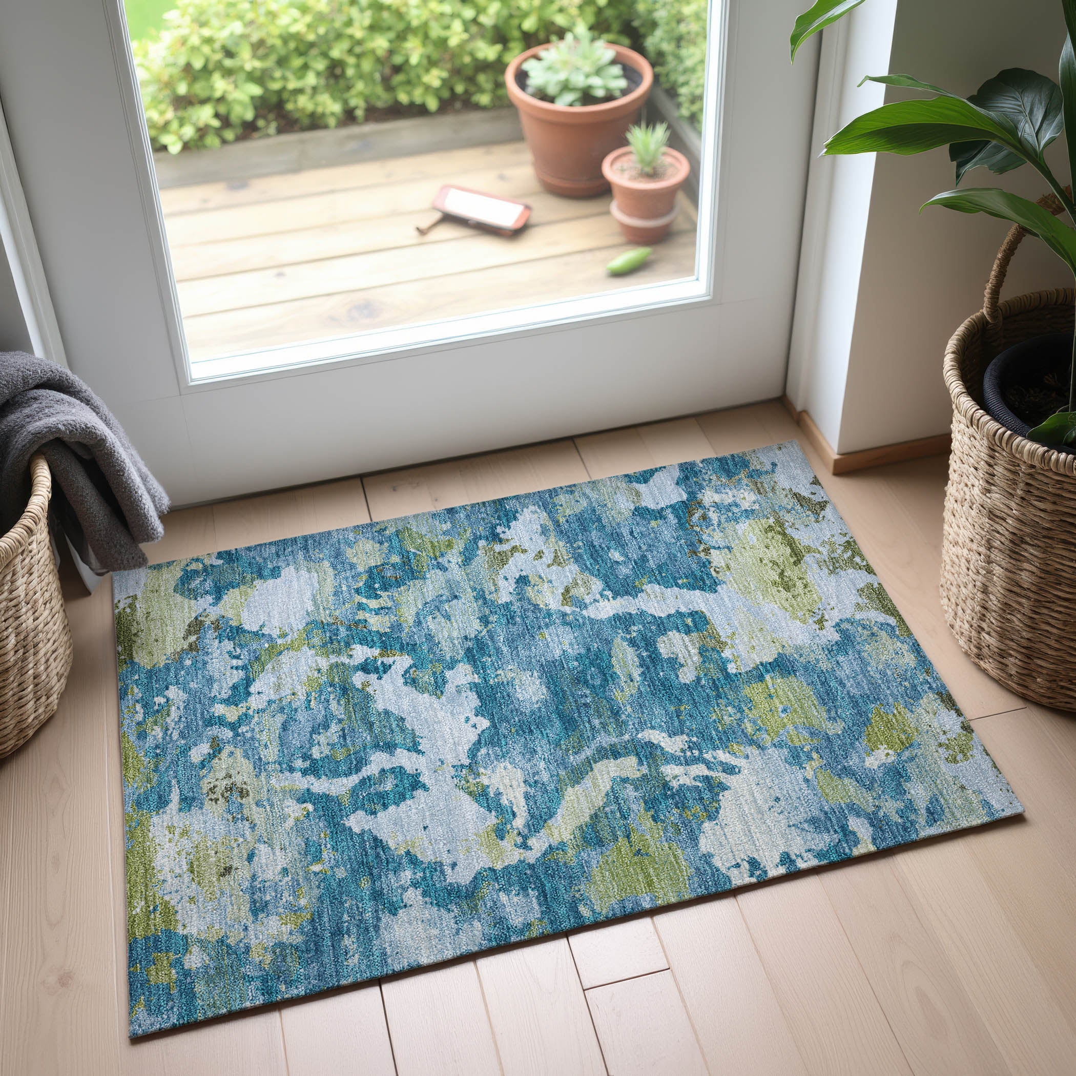 Seoul Machine Washable Transitional Denim Blue Rug 1'8" x 2'6" #shape_Rectangle
