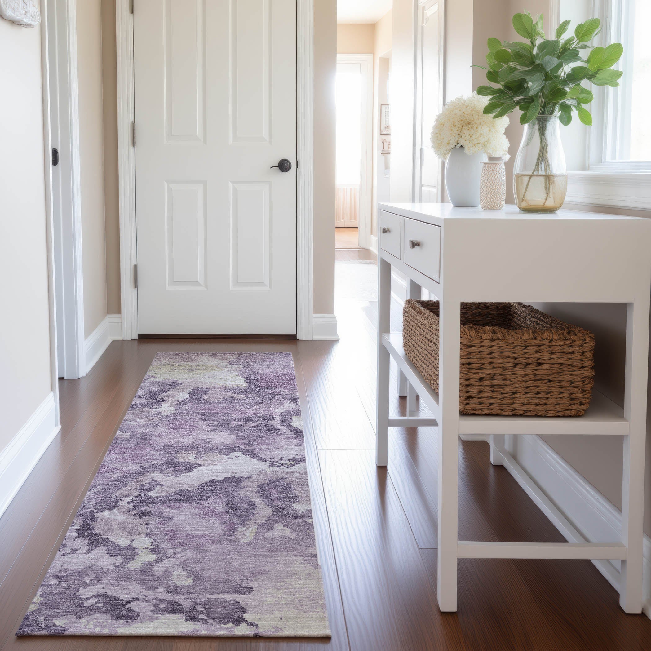 Seoul Machine Washable Transitional Lavender Purple Rug 2'3" x 7'6" #shape_Runner