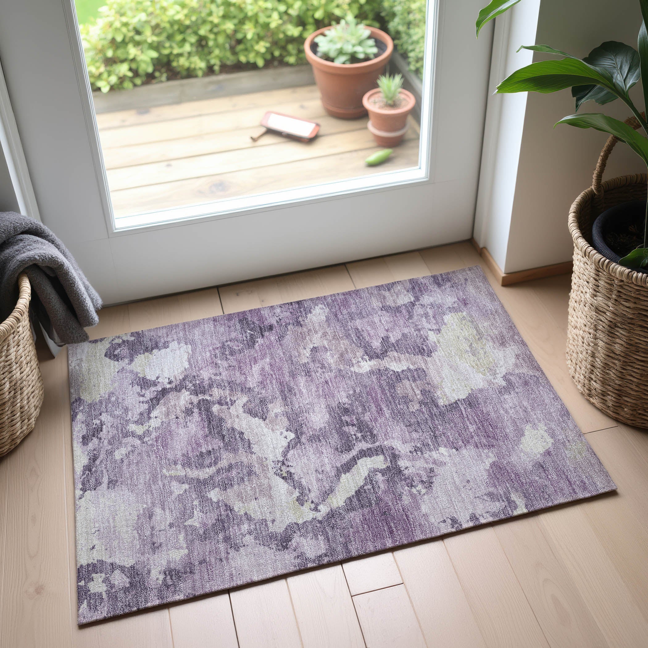Seoul Machine Washable Transitional Lavender Purple Rug 1'8" x 2'6" #shape_Rectangle
