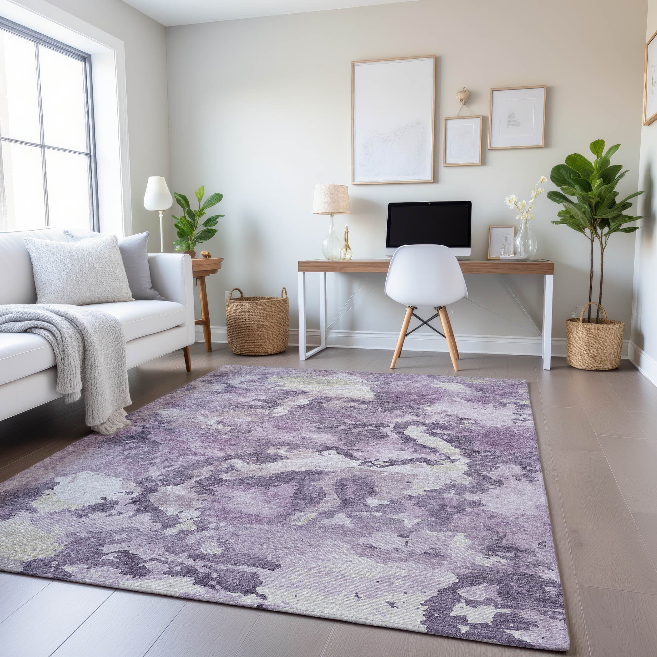 Seoul Machine Washable Transitional Lavender Purple Rug 2'6" x 3'10" #shape_Rectangle