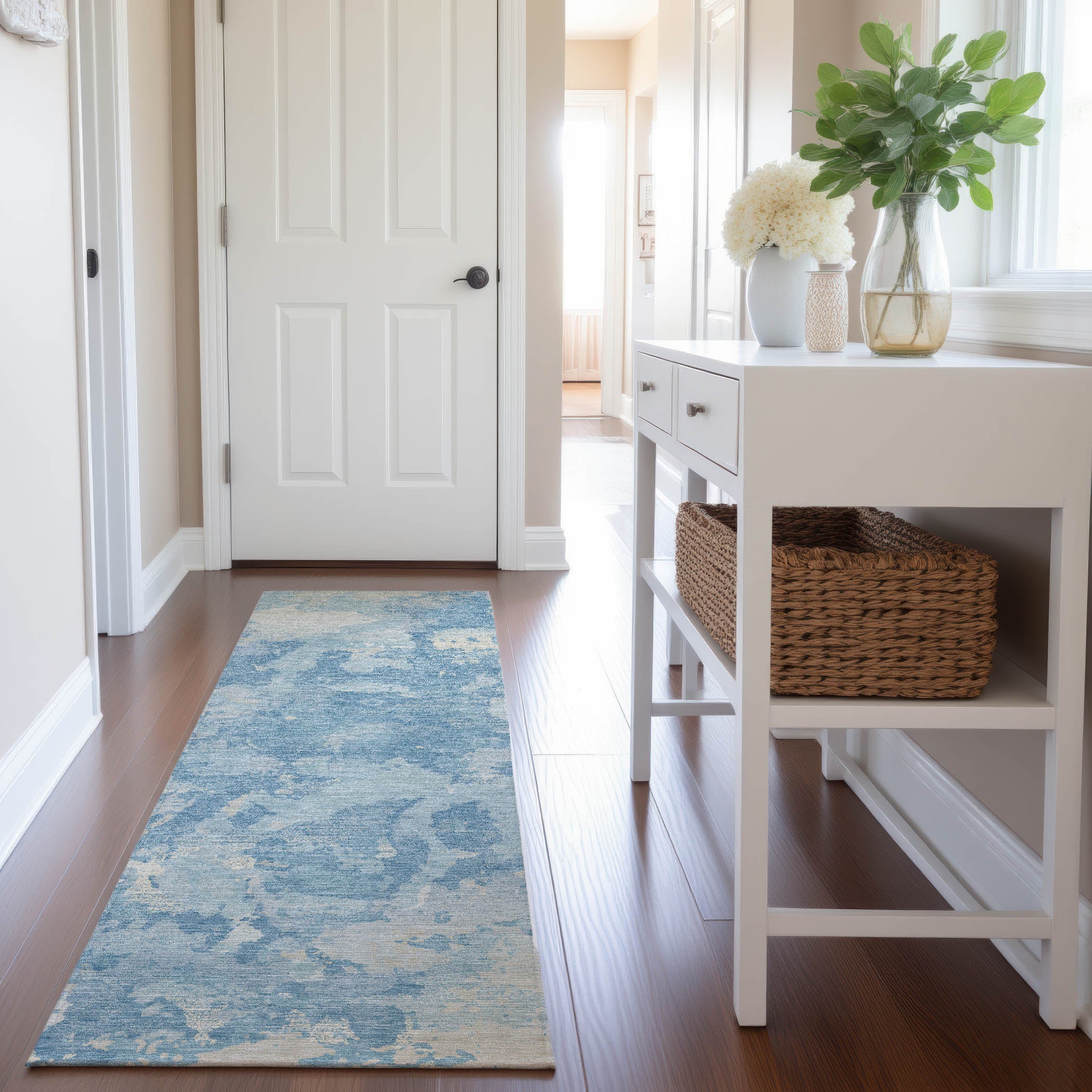 Seoul Machine Washable Transitional Sky Blue Rug 2'3" x 7'6" #shape_Runner