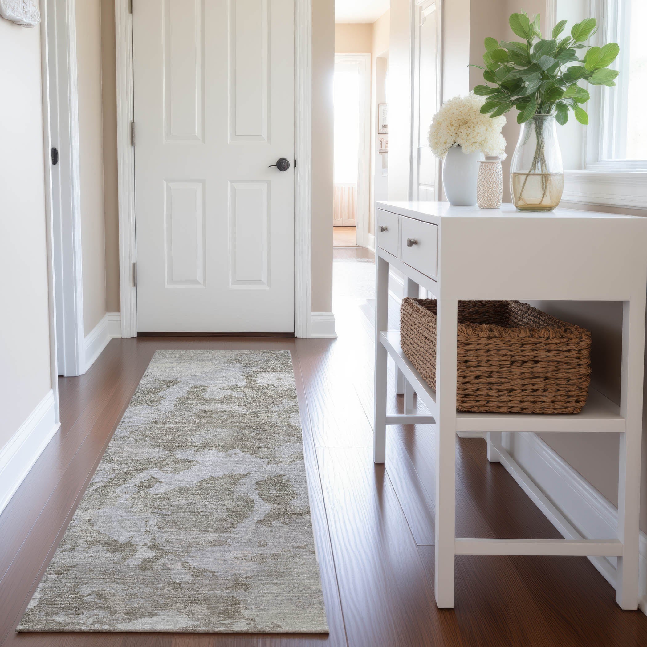 Seoul Machine Washable Transitional Taupe Brown Rug 2'3" x 7'6" #shape_Runner