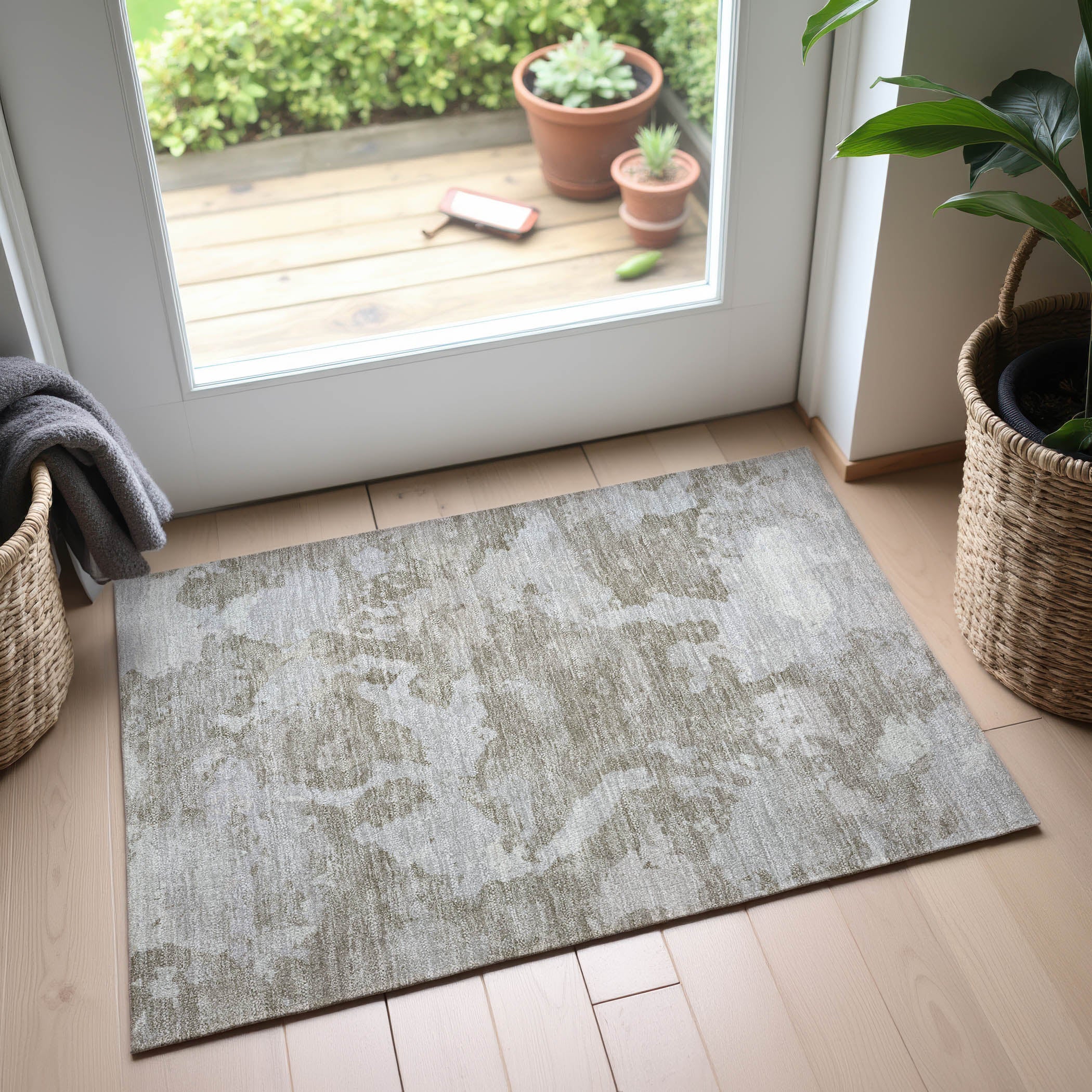 Seoul Machine Washable Transitional Taupe Brown Rug 1'8" x 2'6" #shape_Rectangle