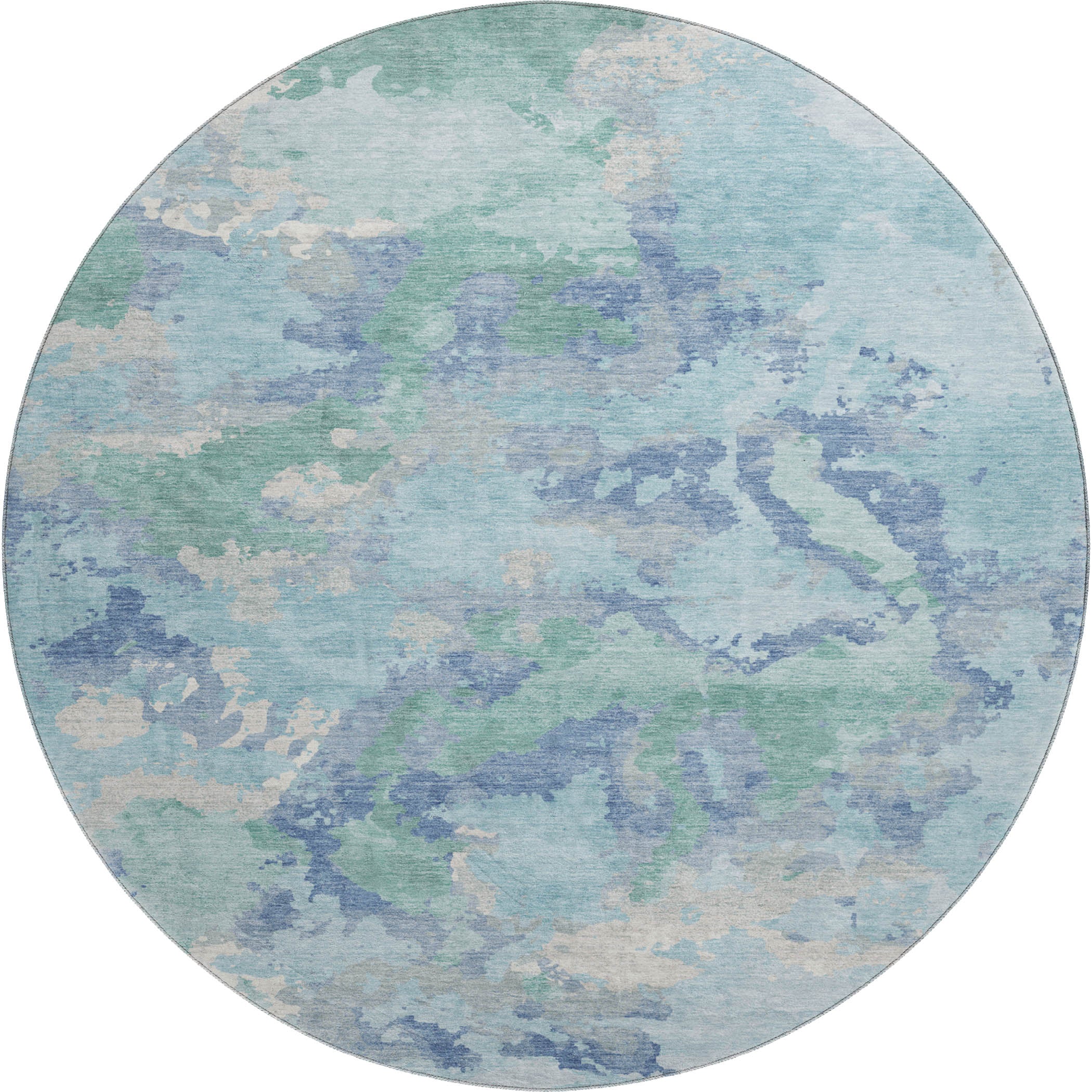 Havana Machine Washable Transitional Seafoam Blue Rug 8' x 8' #shape_Round