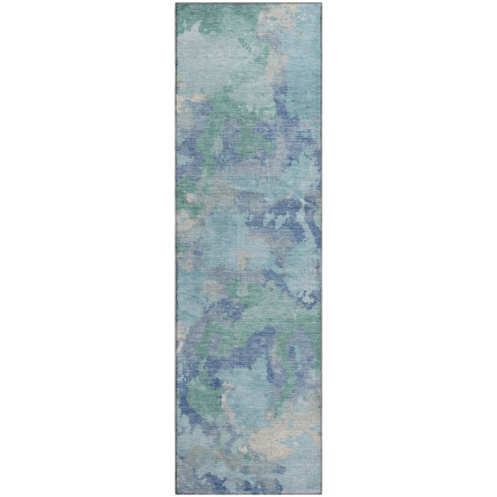 Havana Machine Washable Transitional Seafoam Blue Rug 2'3" x 7'6" #shape_Runner