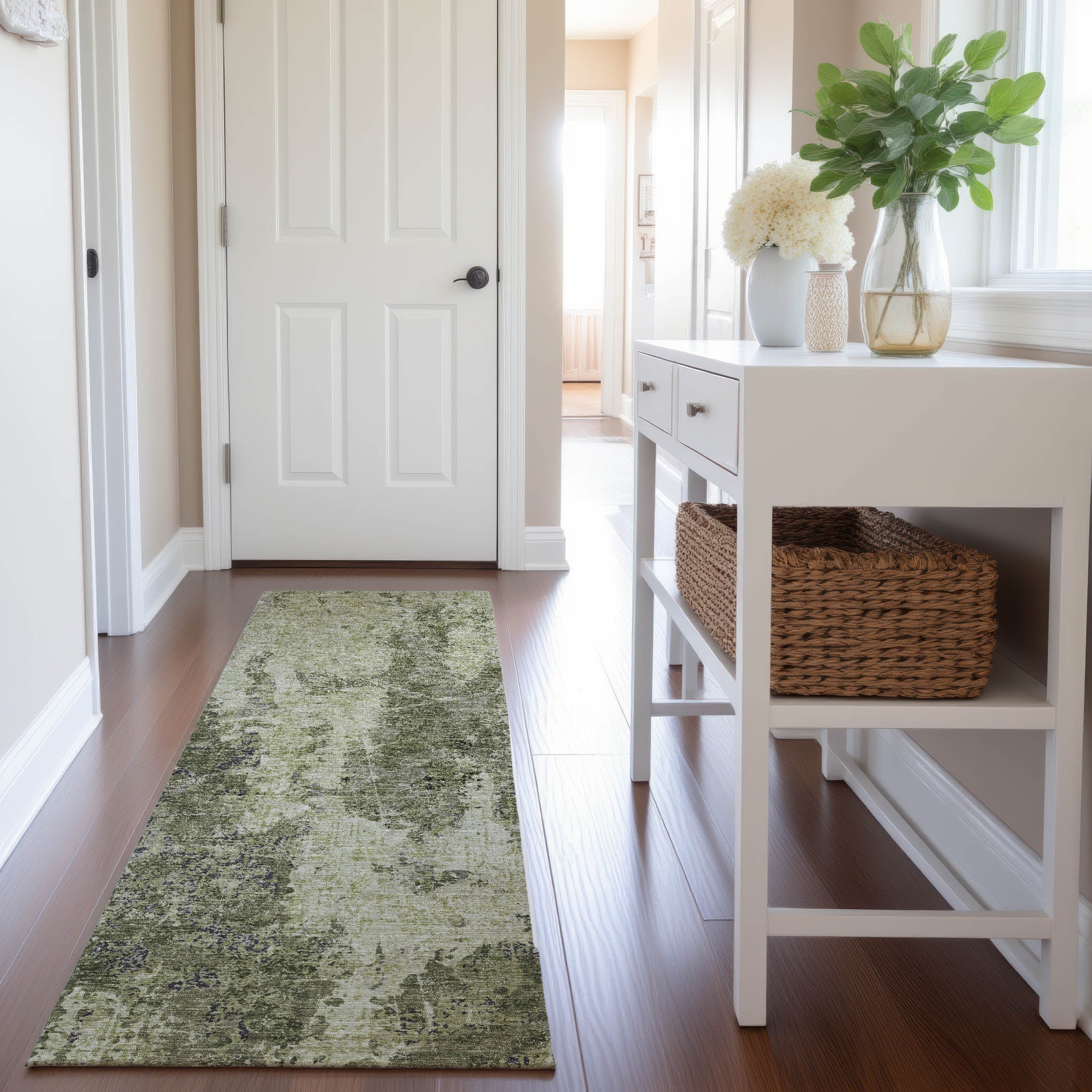 Baku Machine Washable Transitional Aloe Green Rug 2'3" x 7'6" #shape_Runner