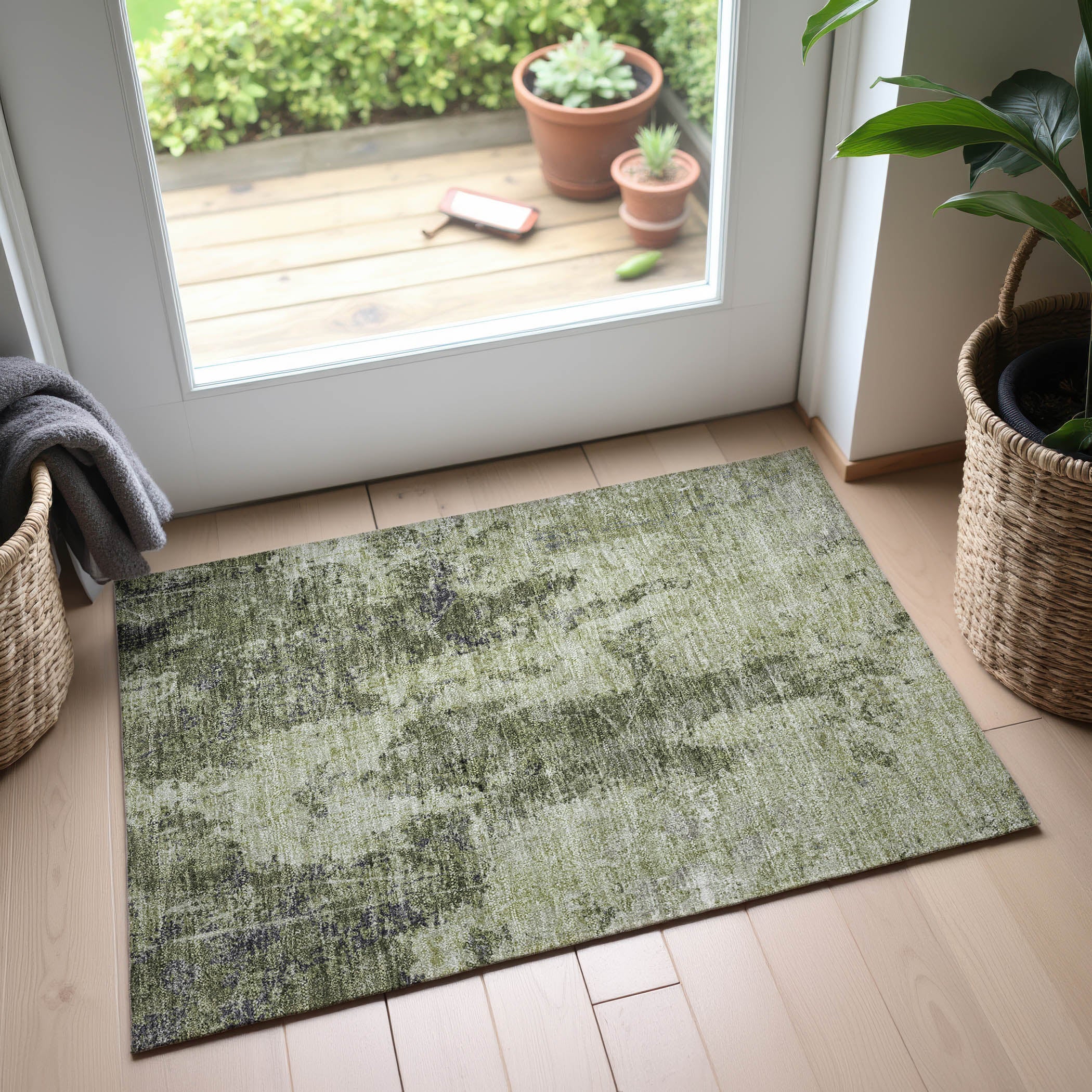 Baku Machine Washable Transitional Aloe Green Rug 1'8" x 2'6" #shape_Rectangle