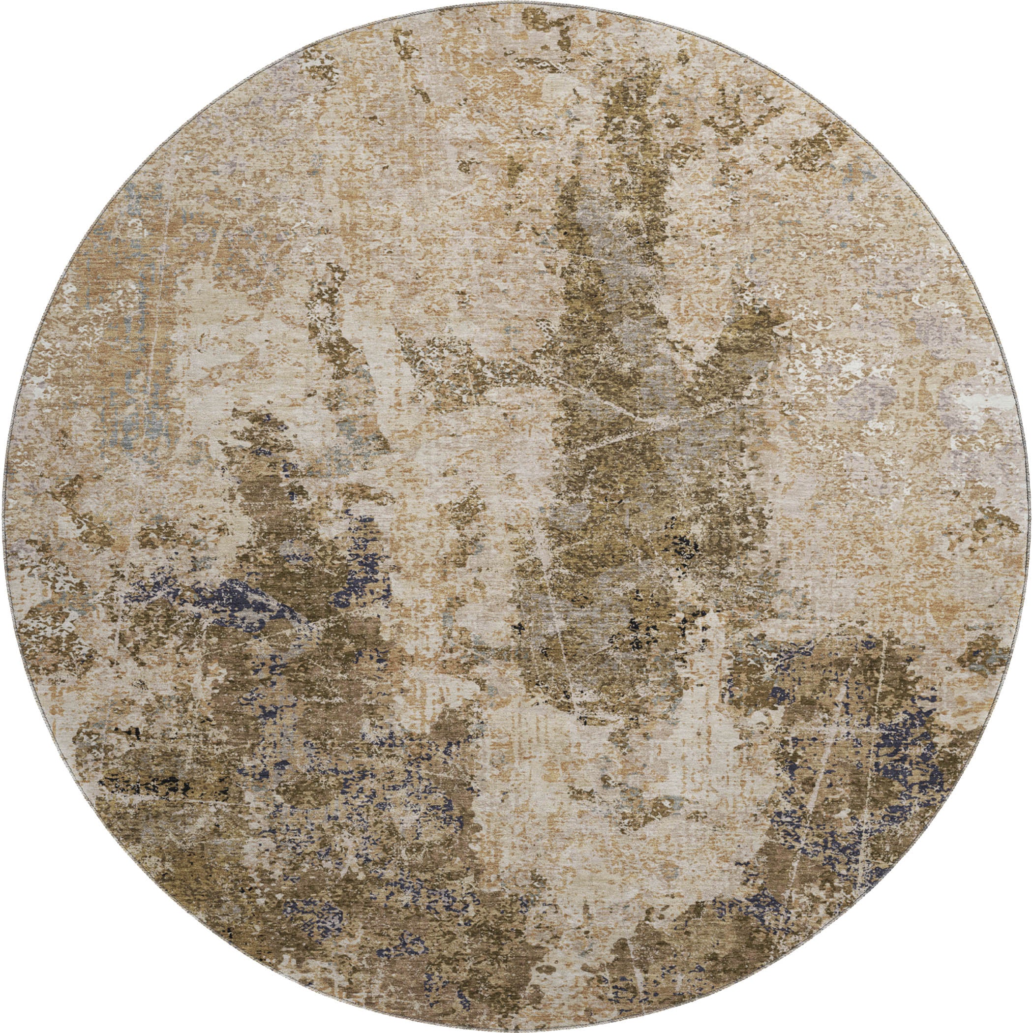 Baku Machine Washable Transitional Khaki Brown Rug 8' x 8' #shape_Round