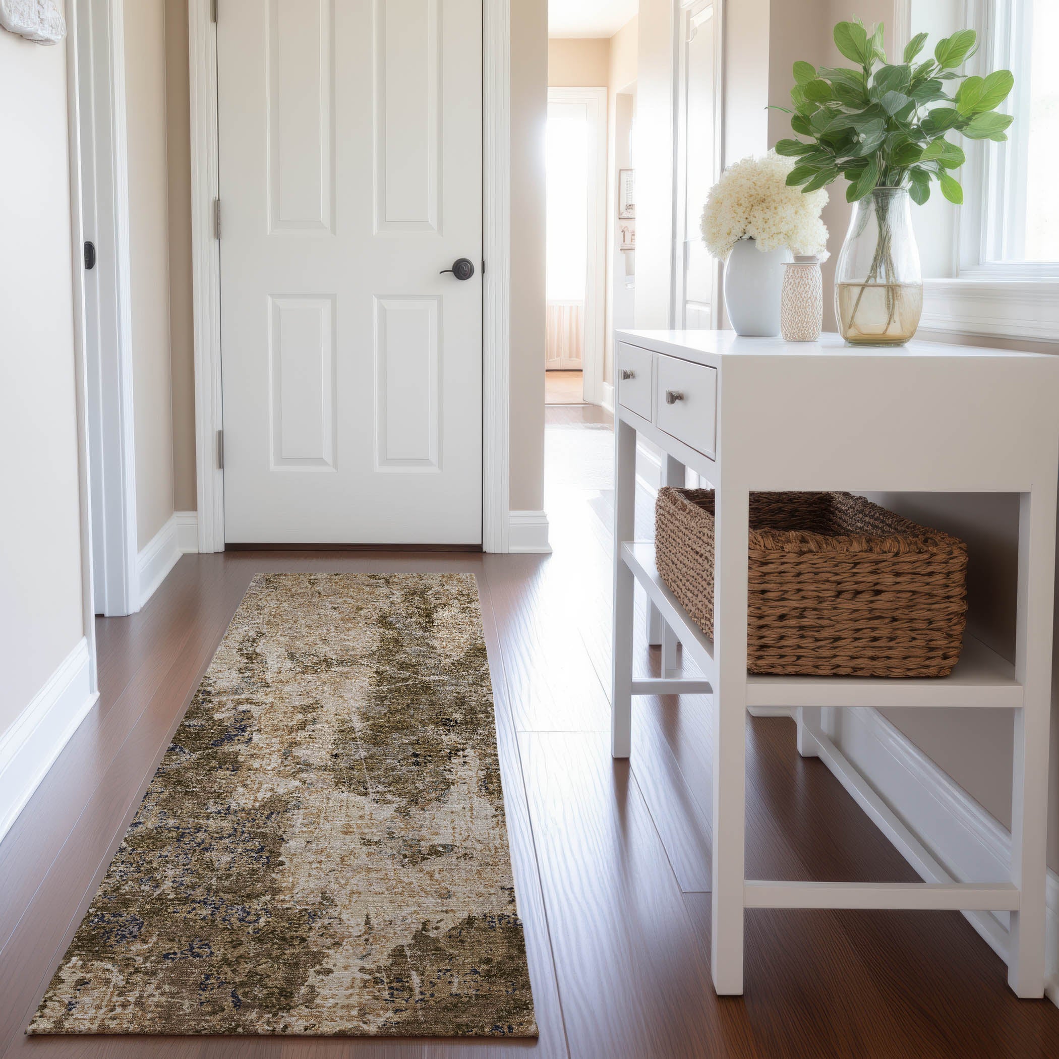 Baku Machine Washable Transitional Khaki Brown Rug 2'3" x 7'6" #shape_Runner