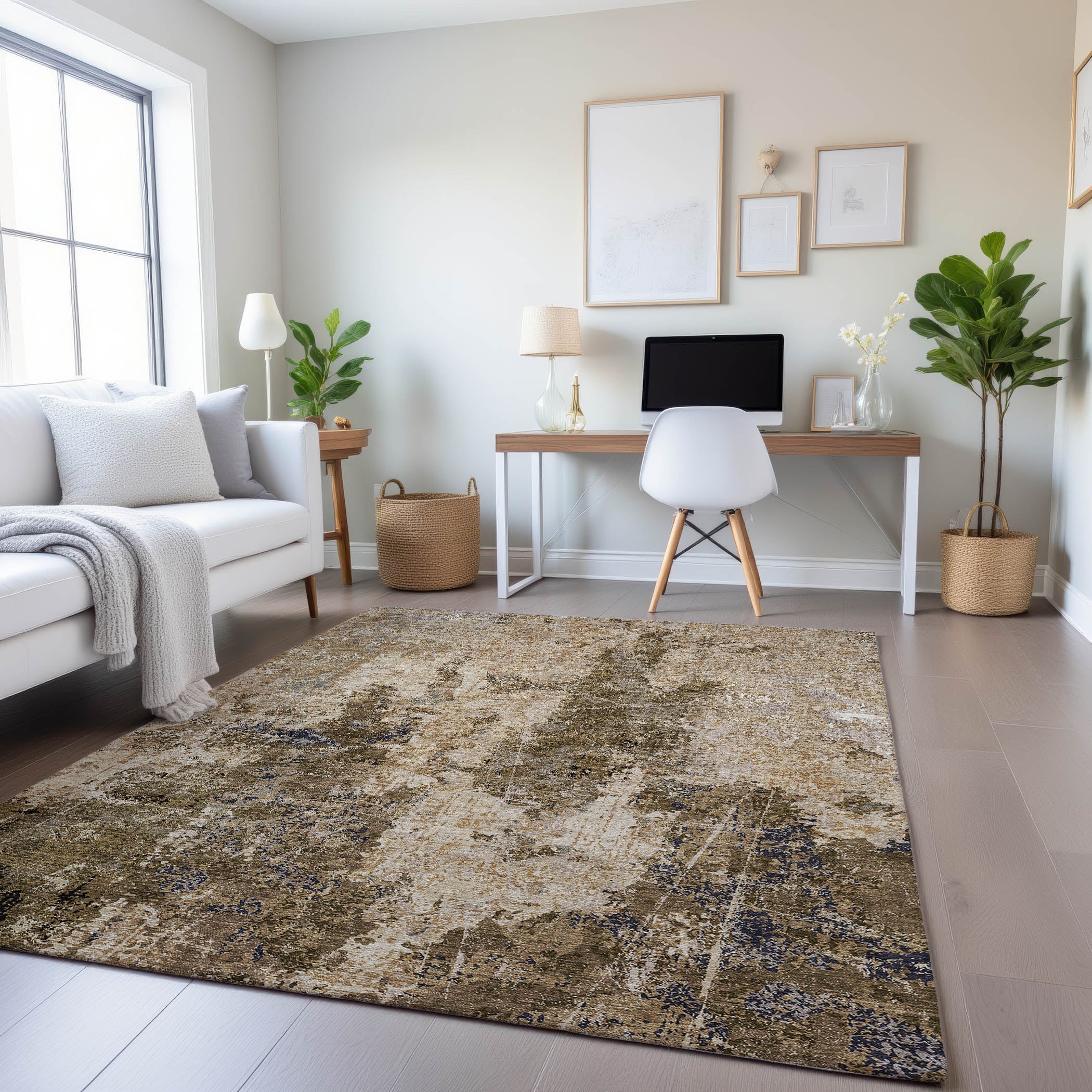 Baku Machine Washable Transitional Khaki Brown Rug 2'6" x 3'10" #shape_Rectangle
