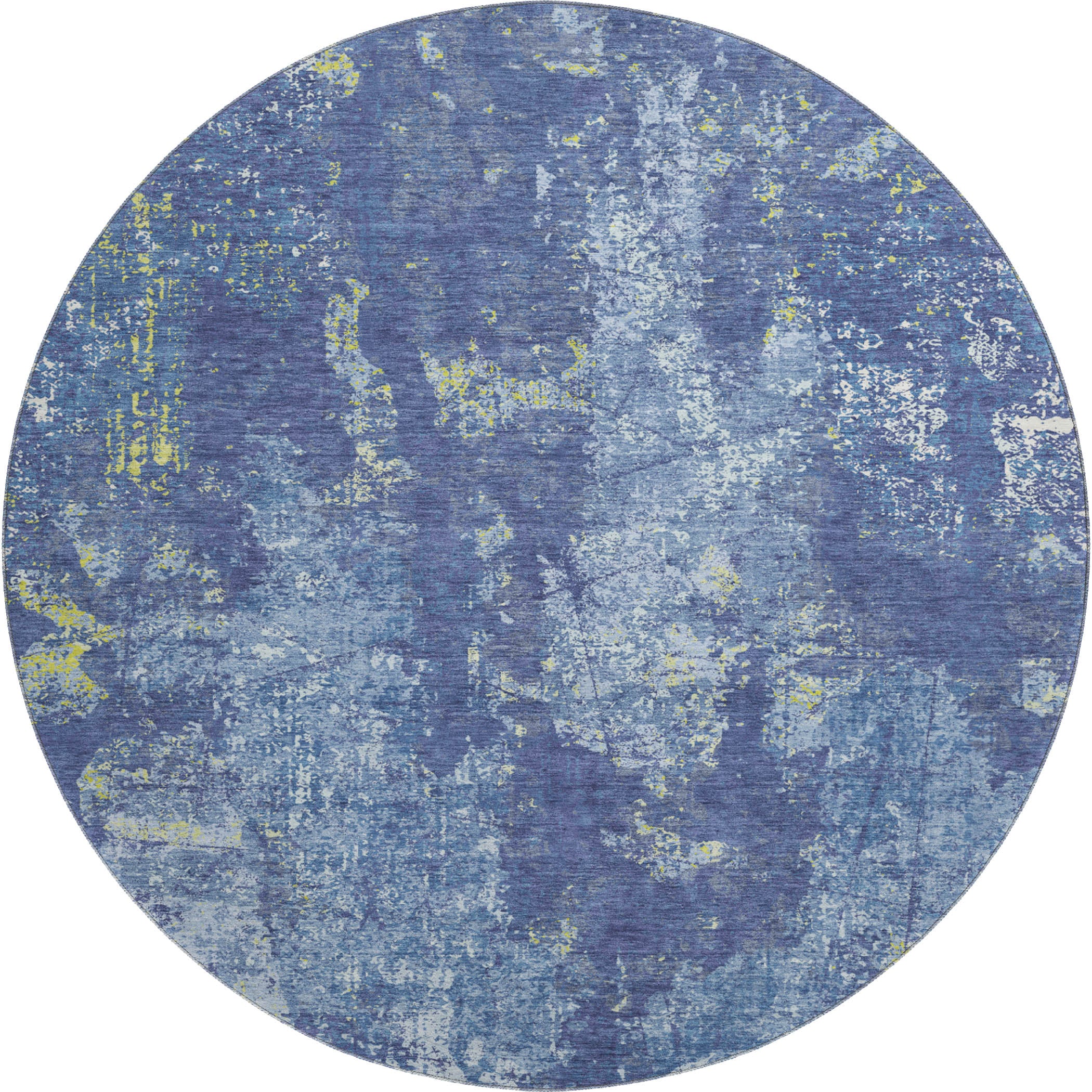 Baku Machine Washable Transitional Navy Blue Rug 8' x 8' #shape_Round
