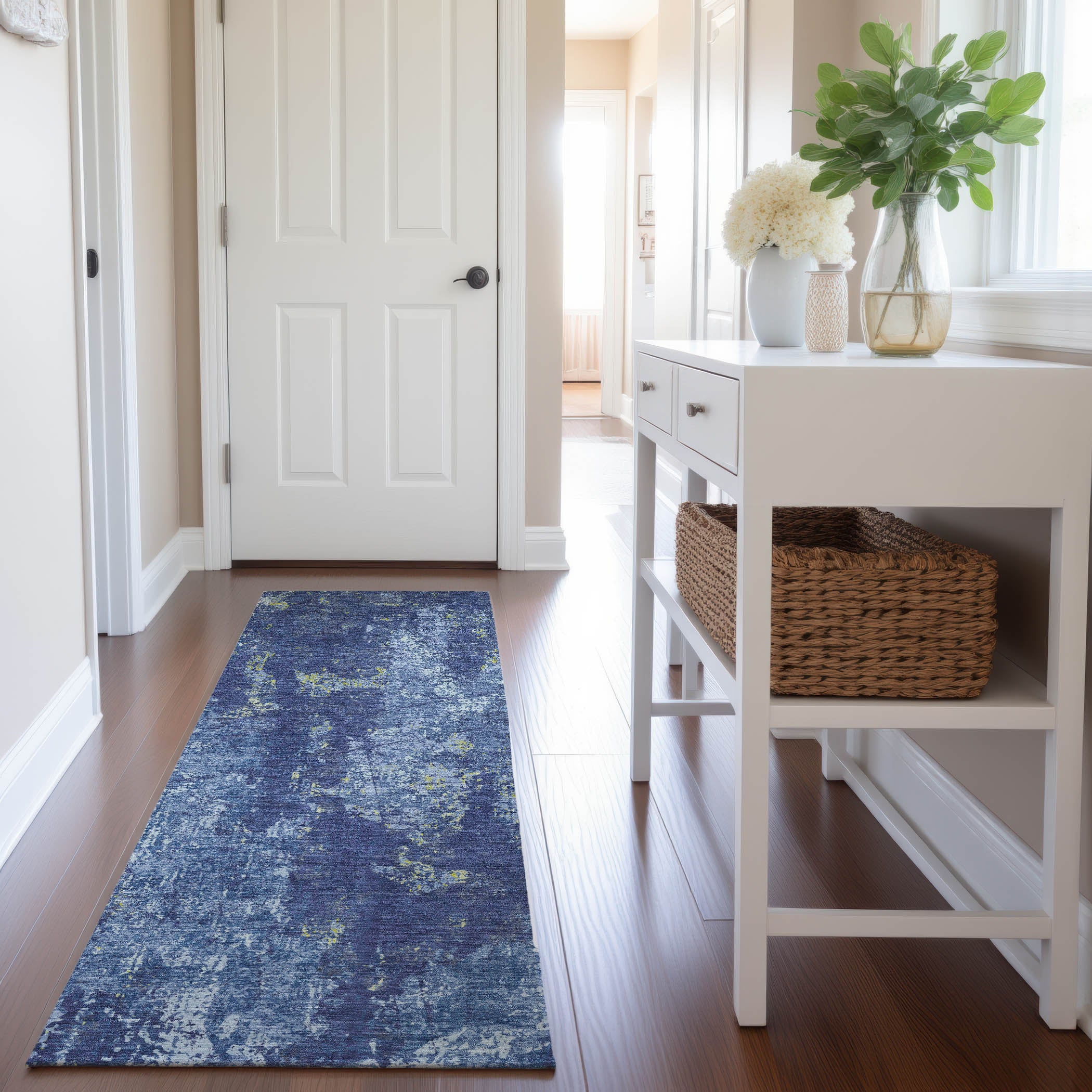 Baku Machine Washable Transitional Navy Blue Rug 2'3" x 7'6" #shape_Runner