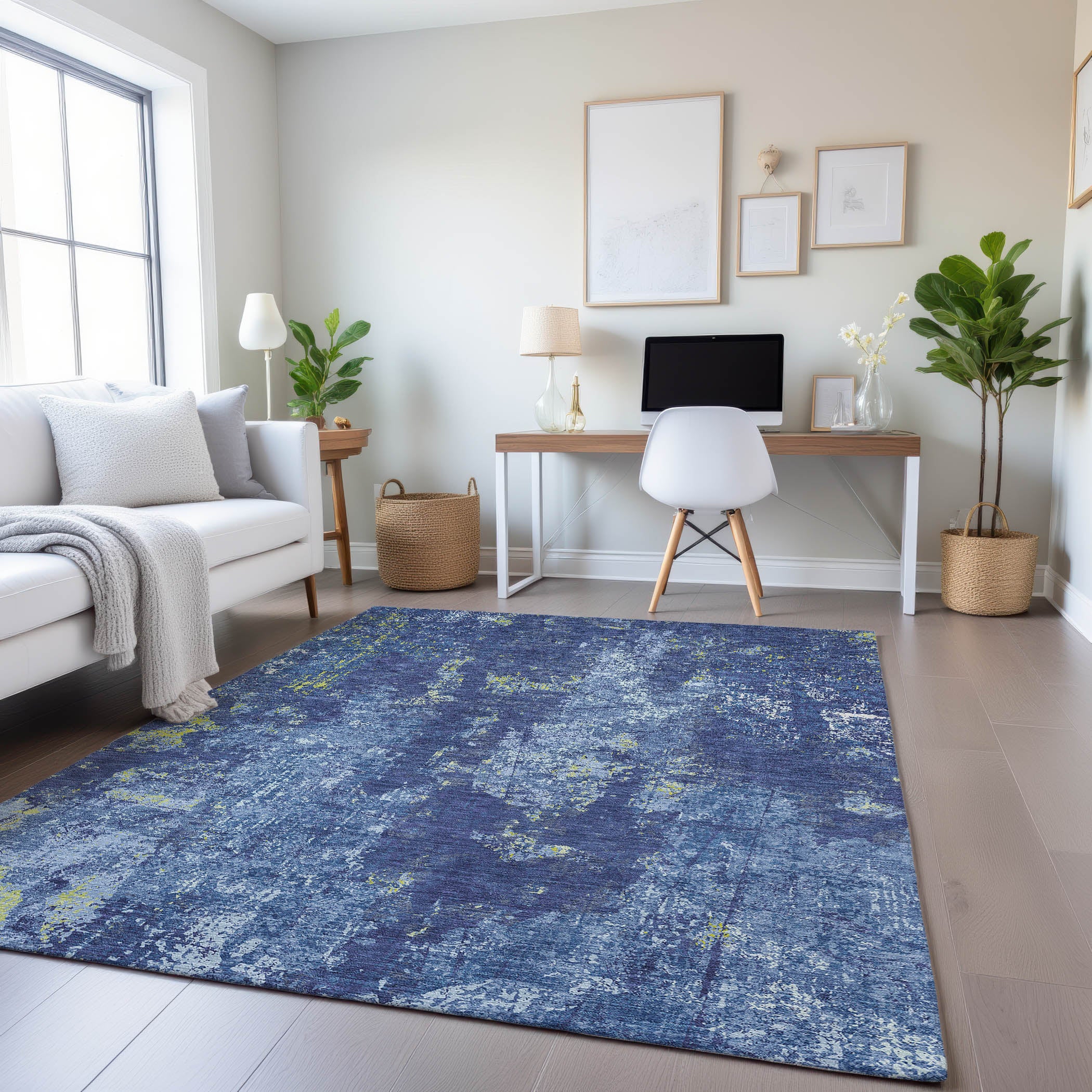 Baku Machine Washable Transitional Navy Blue Rug 2'6" x 3'10" #shape_Rectangle