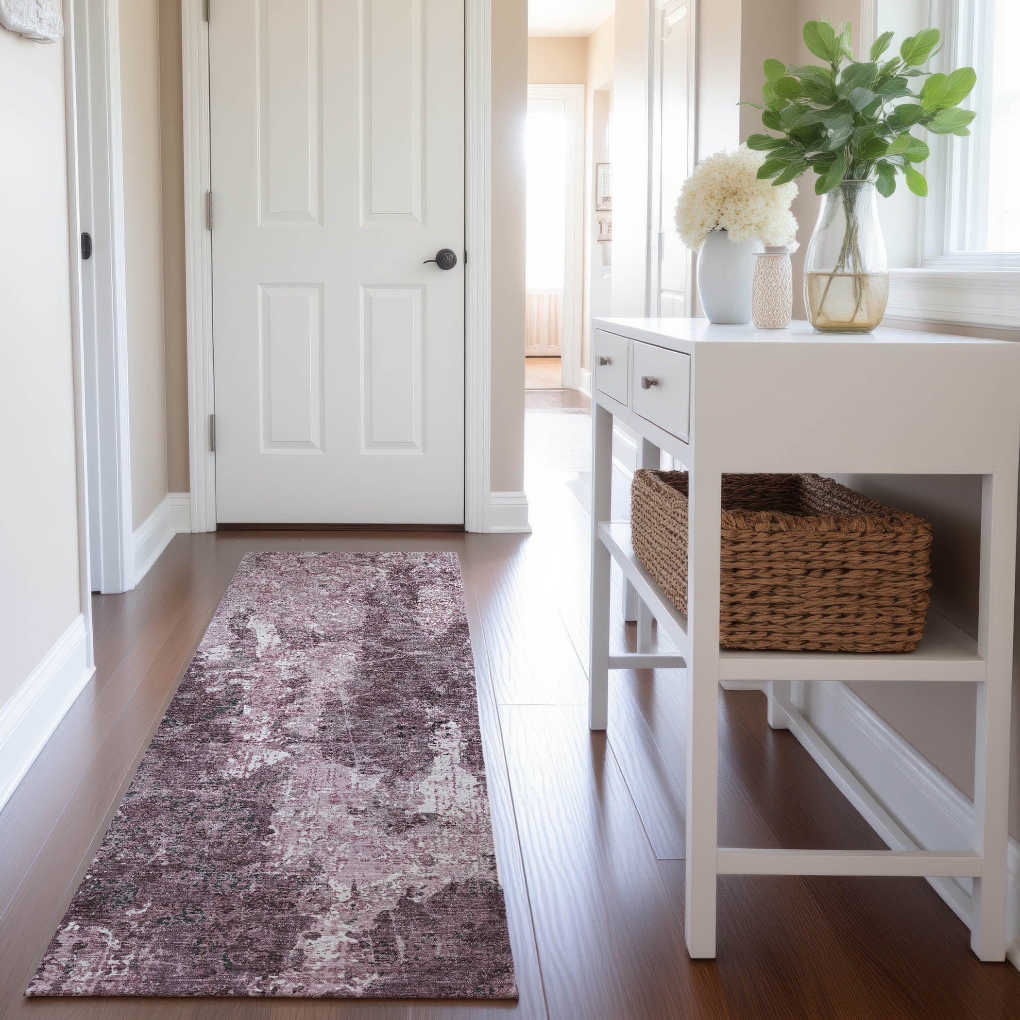 Baku Machine Washable Transitional Pink Rug 2'3" x 7'6" #shape_Runner