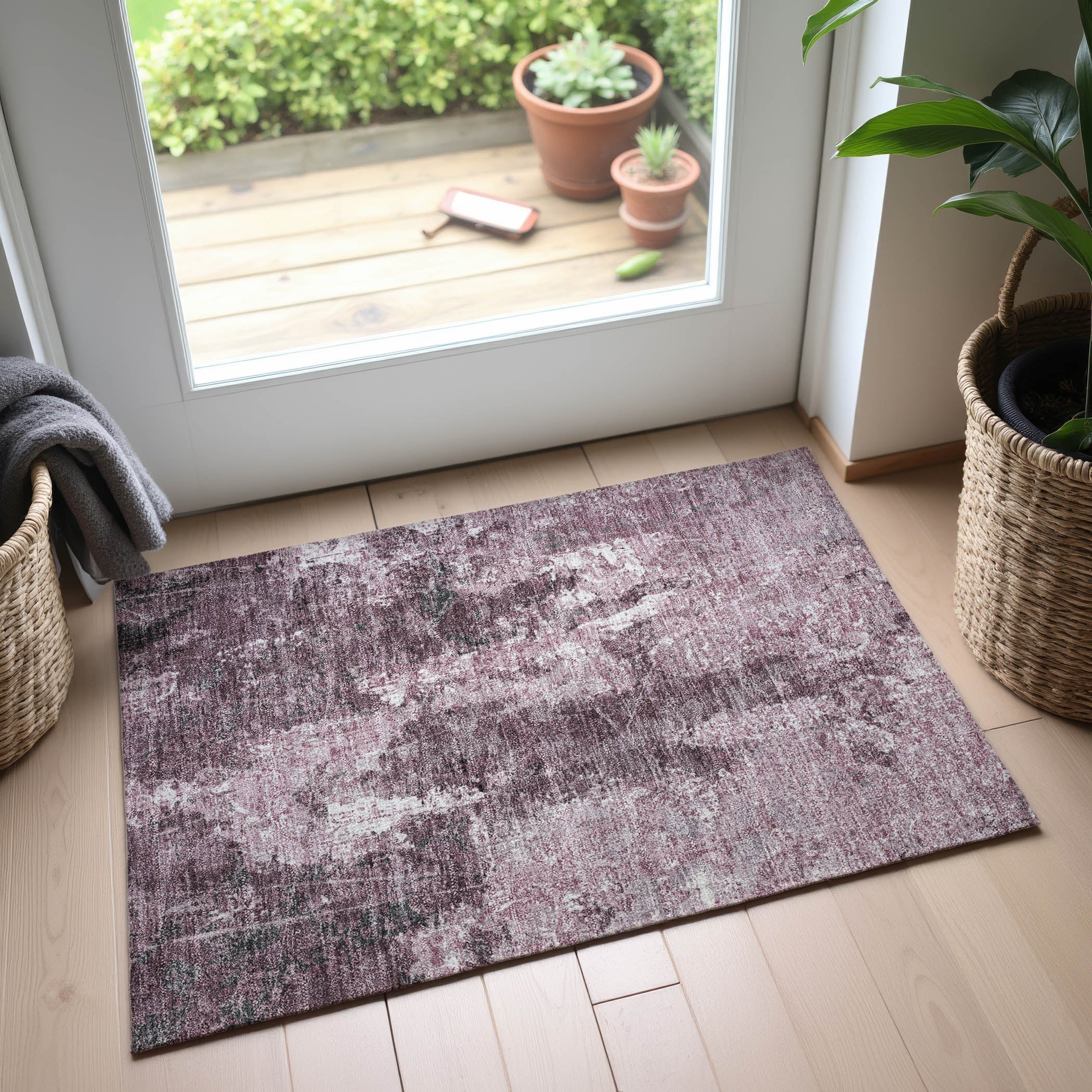 Baku Machine Washable Transitional Pink Rug 1'8" x 2'6" #shape_Rectangle