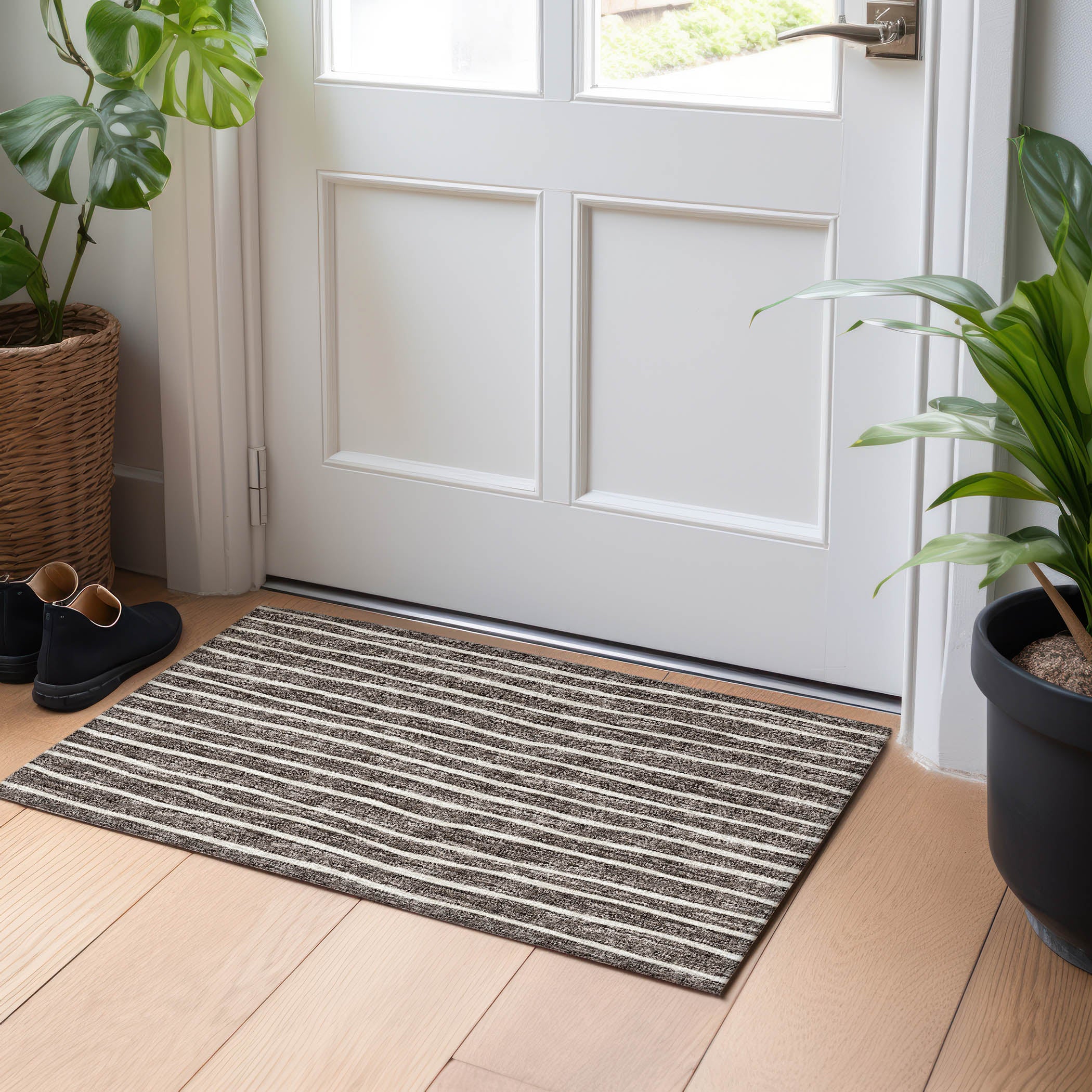 Colombo Machine Washable Transitional Chocolate Brown Rug 1'8" x 2'6" #shape_Rectangle
