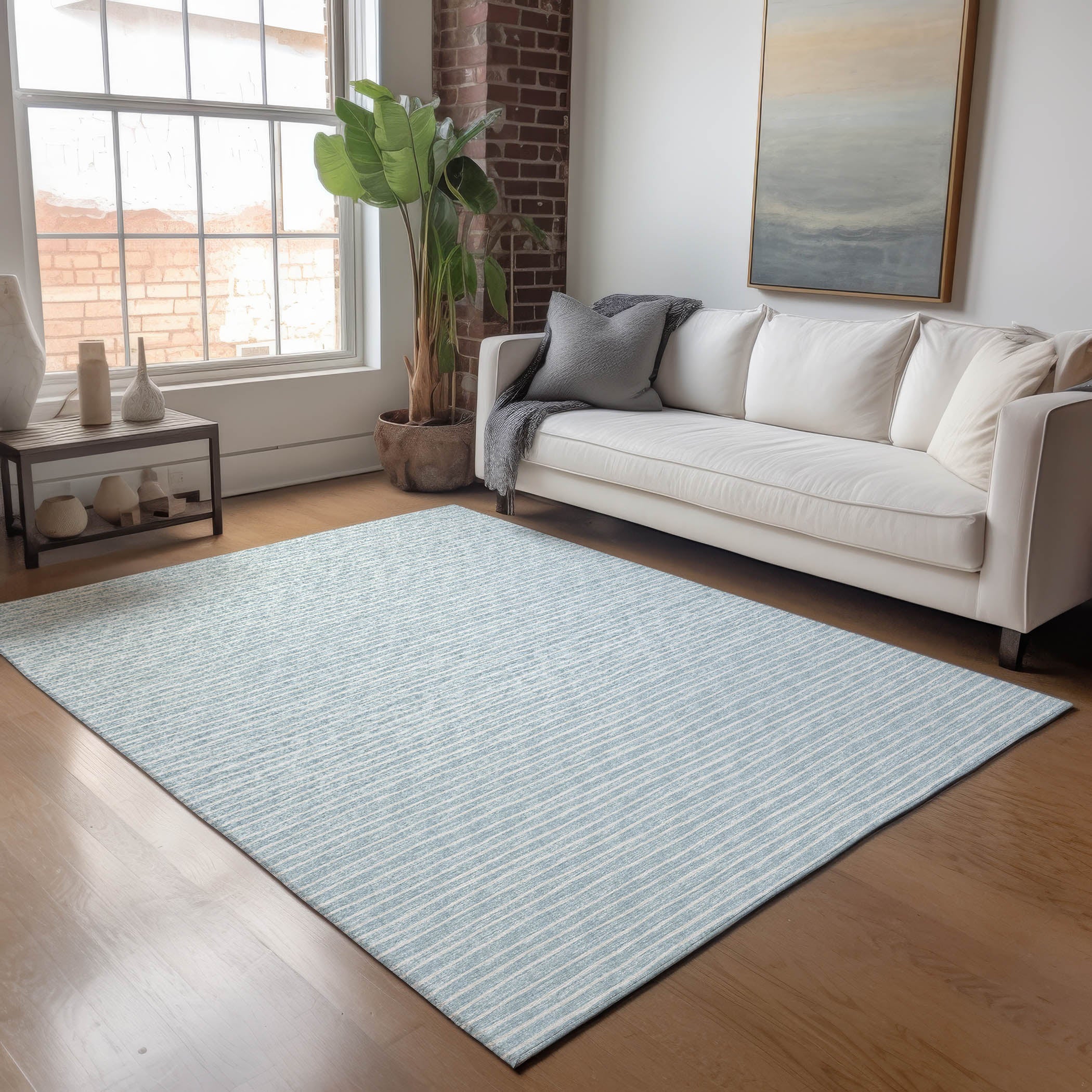 Colombo Machine Washable Transitional Sky Blue Rug 2'6" x 3'10" #shape_Rectangle