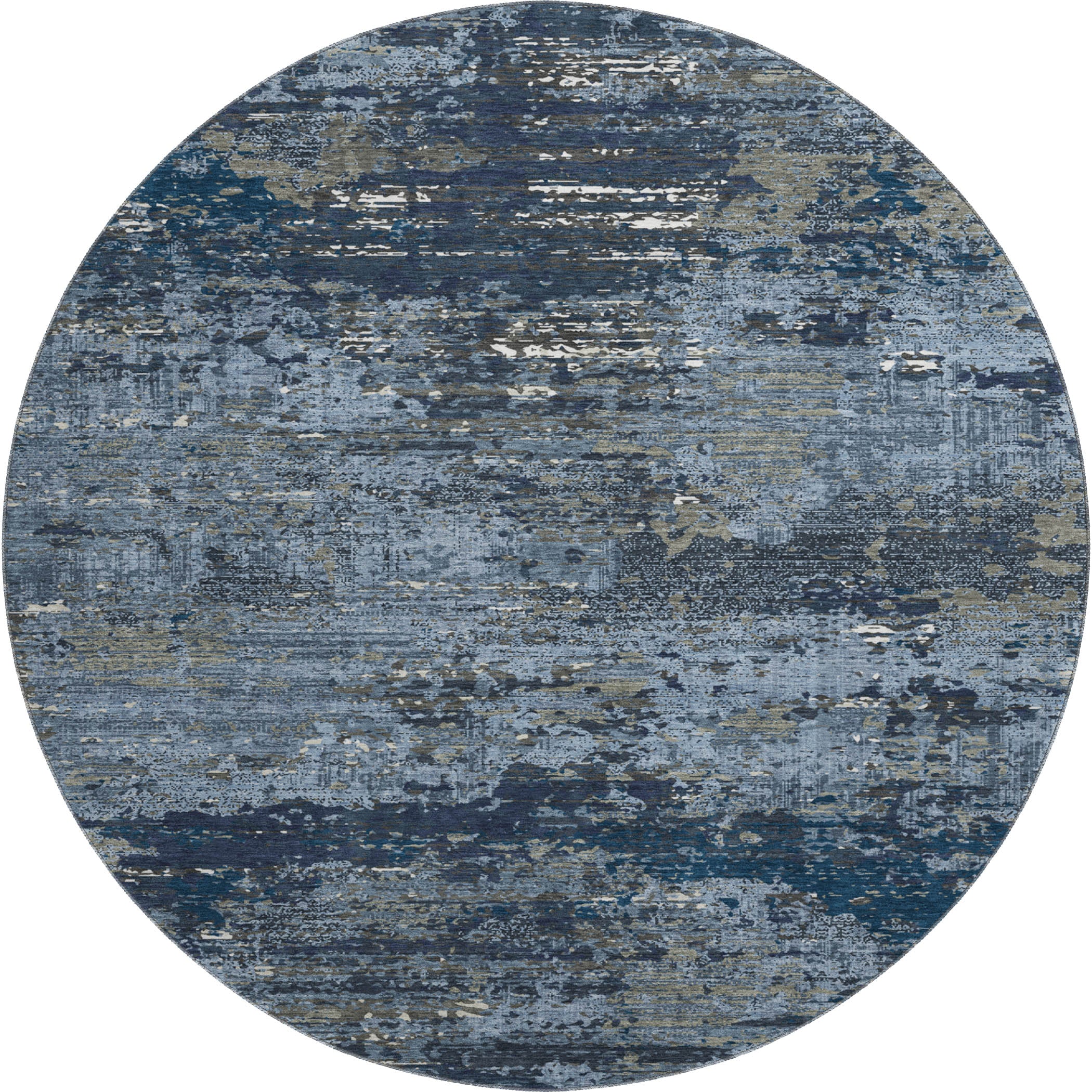 Rome Machine Washable Transitional Blue Rug 8' x 8' #shape_Round
