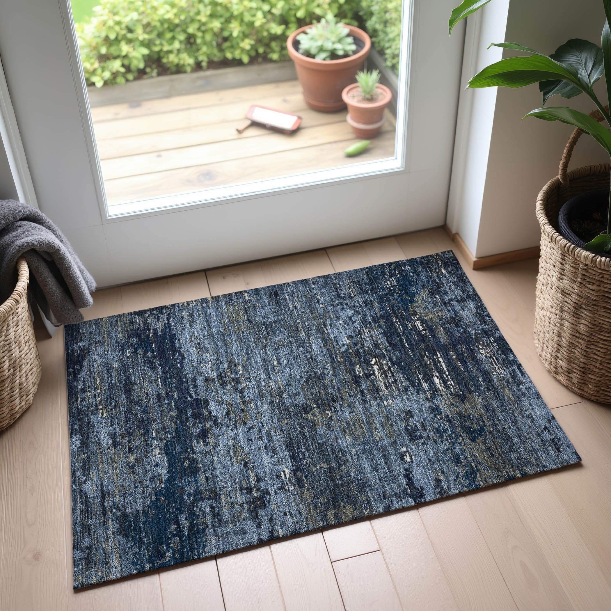 Rome Machine Washable Transitional Blue Rug 1'8" x 2'6" #shape_Rectangle