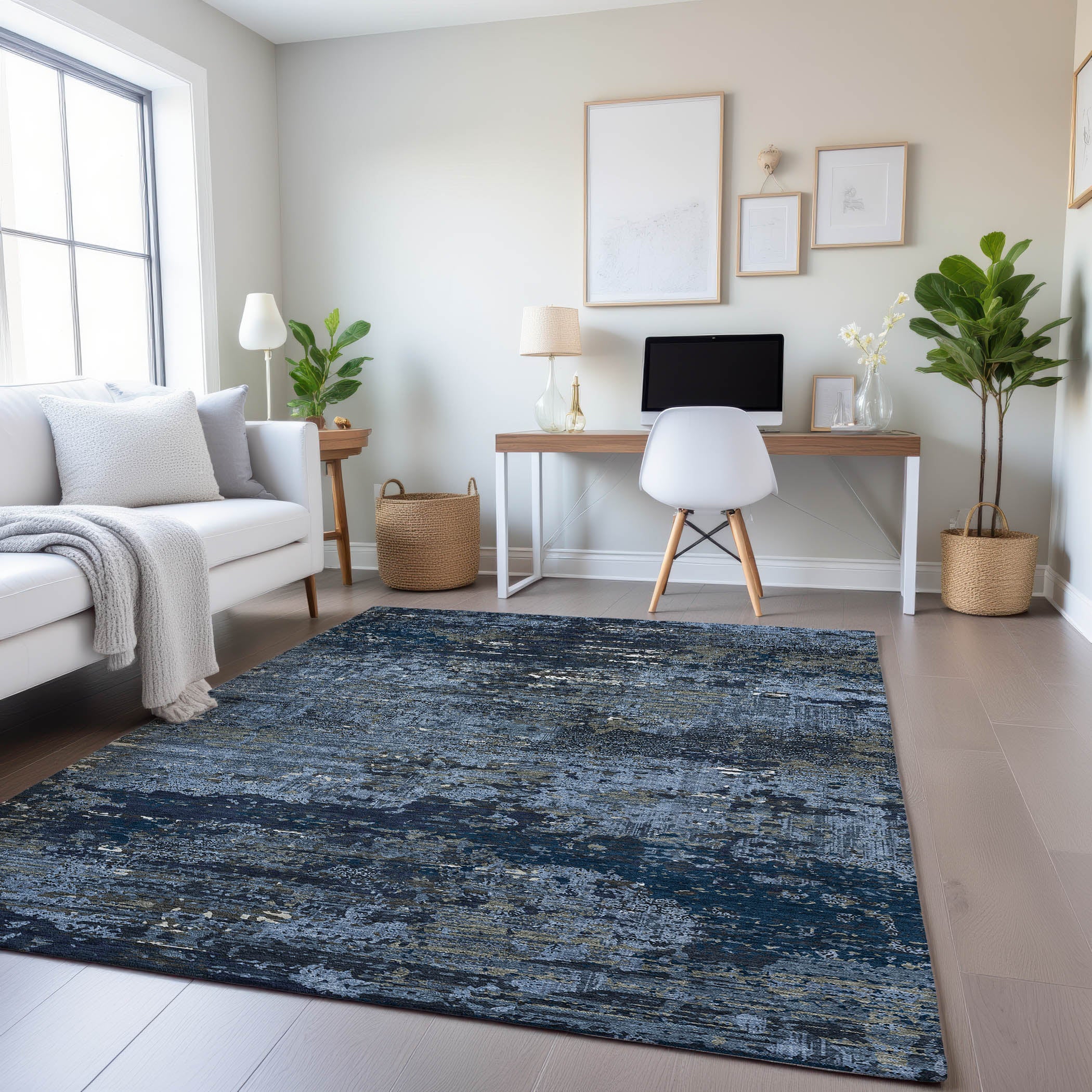 Rome Machine Washable Transitional Blue Rug 2'6" x 3'10" #shape_Rectangle