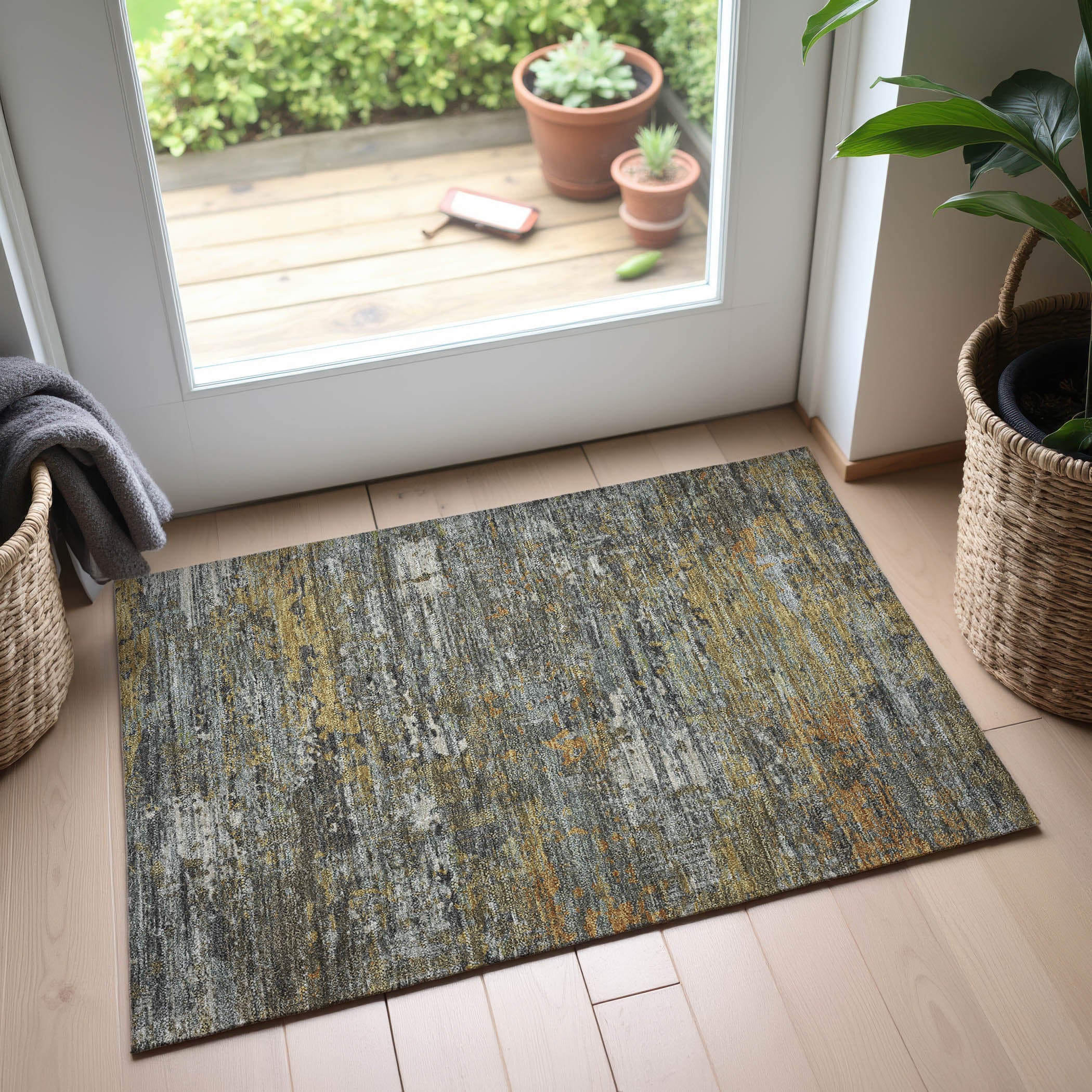 Rome Machine Washable Transitional Gold Rug 1'8" x 2'6" #shape_Rectangle