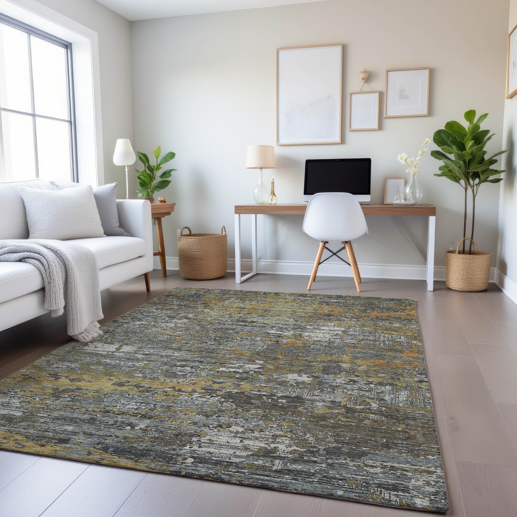 Rome Machine Washable Transitional Gold Rug 2'6" x 3'10" #shape_Rectangle