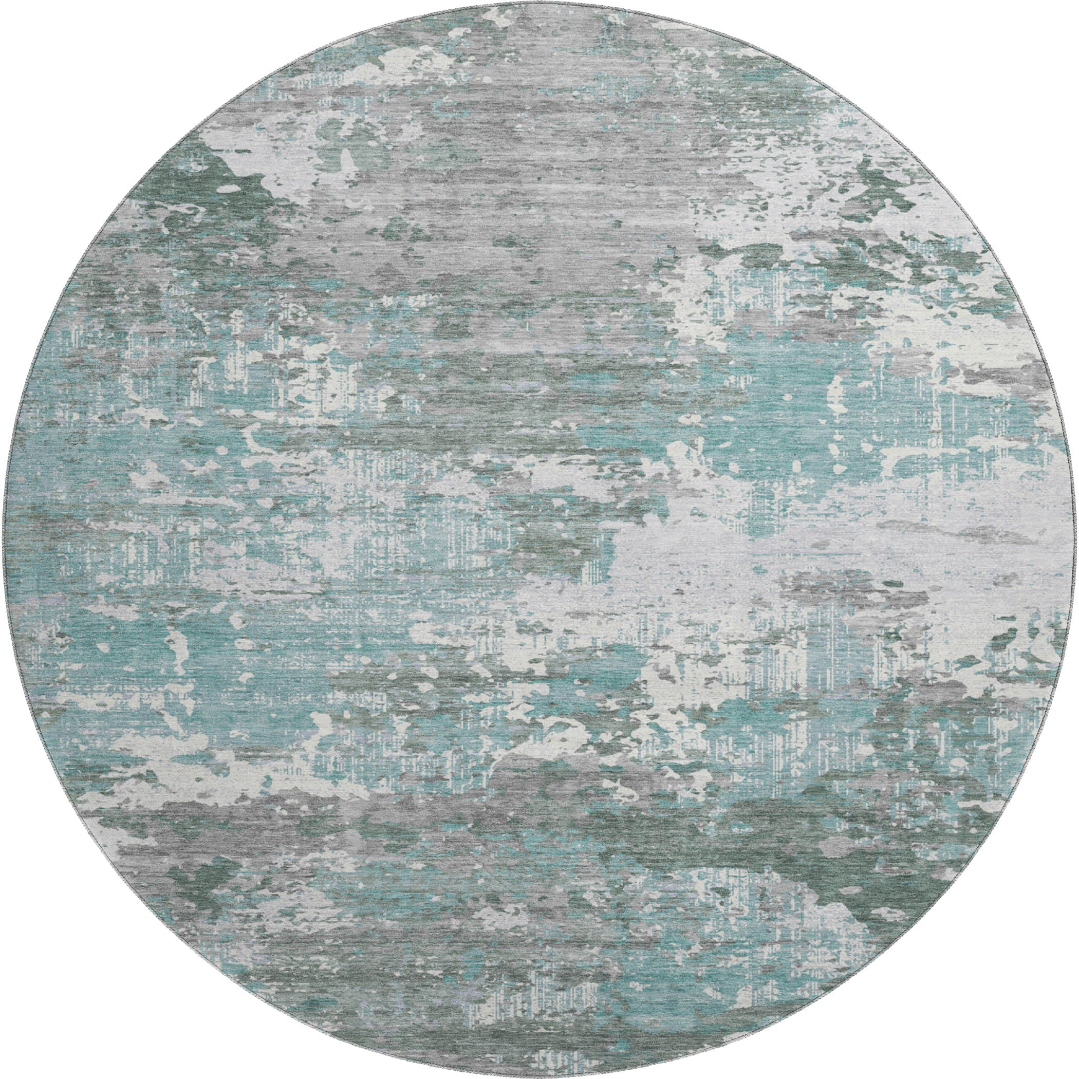Rome Machine Washable Transitional Seafoam Blue Rug 8' x 8' #shape_Round