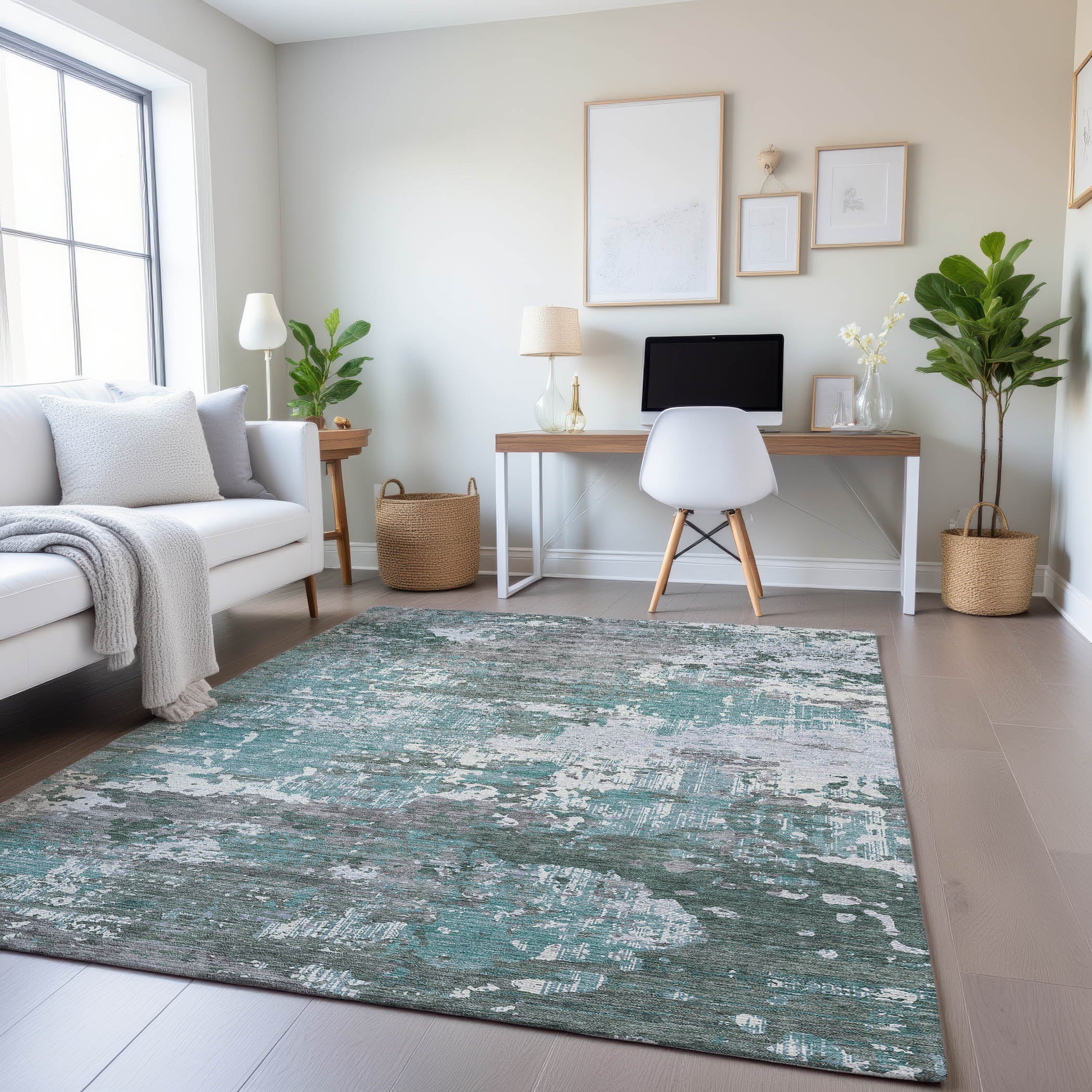 Rome Machine Washable Transitional Seafoam Blue Rug 2'6" x 3'10" #shape_Rectangle
