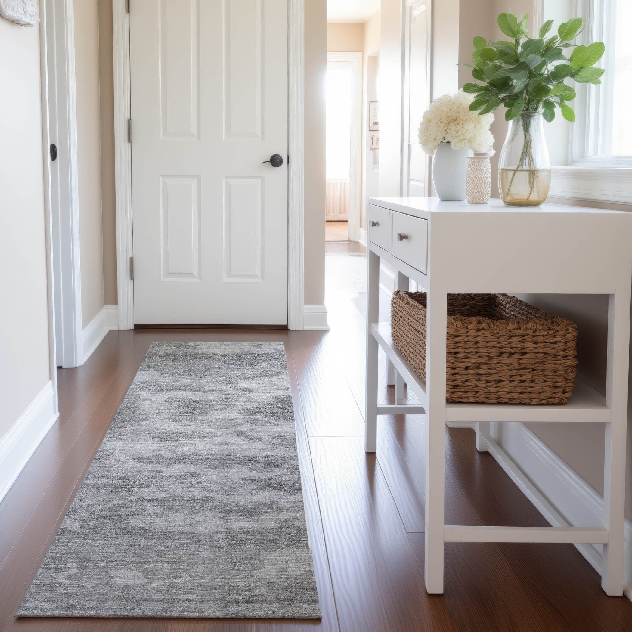 Porto Machine Washable Transitional Silver Gray Rug 2'3" x 7'6" #shape_Runner