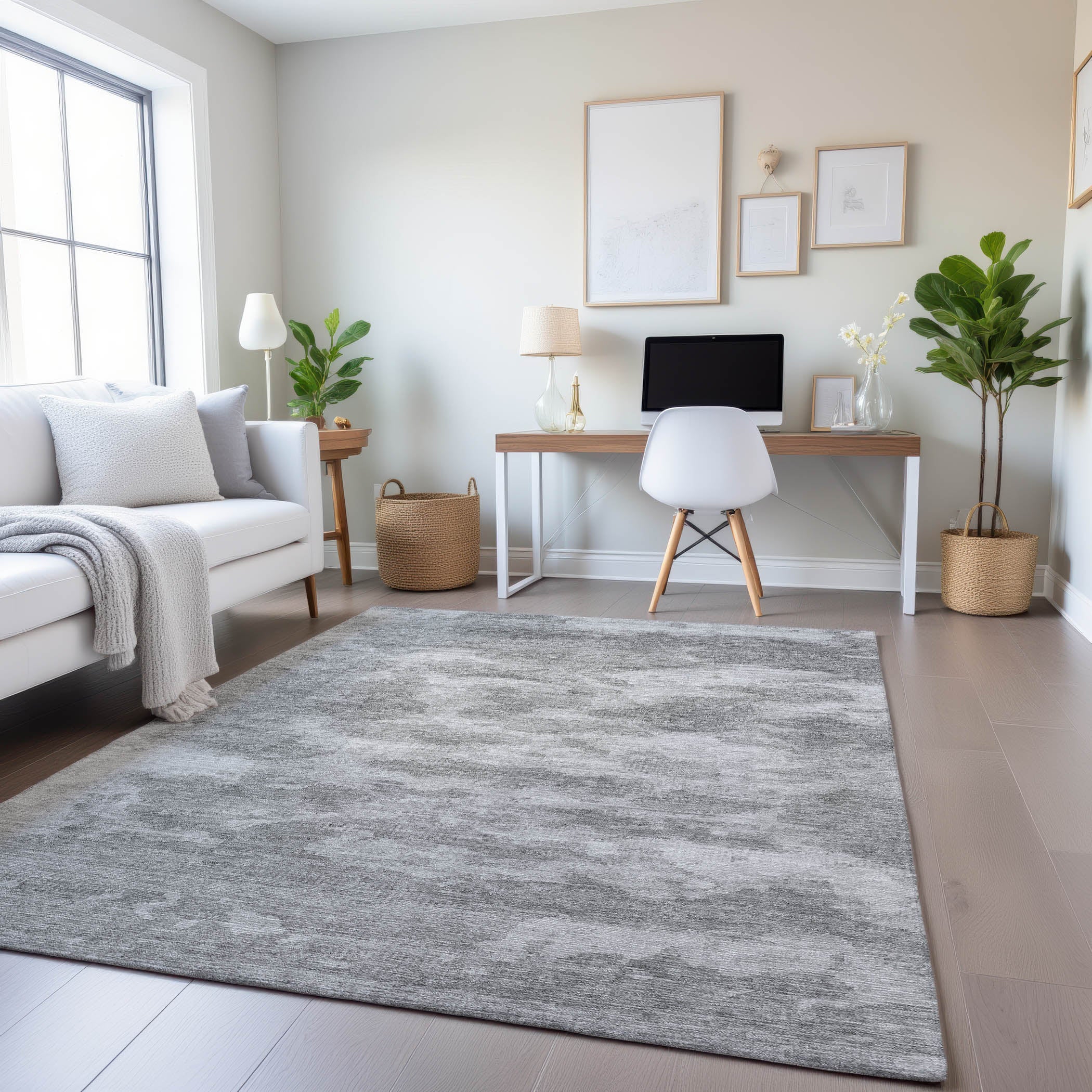 Porto Machine Washable Transitional Silver Gray Rug 2'6" x 3'10" #shape_Rectangle