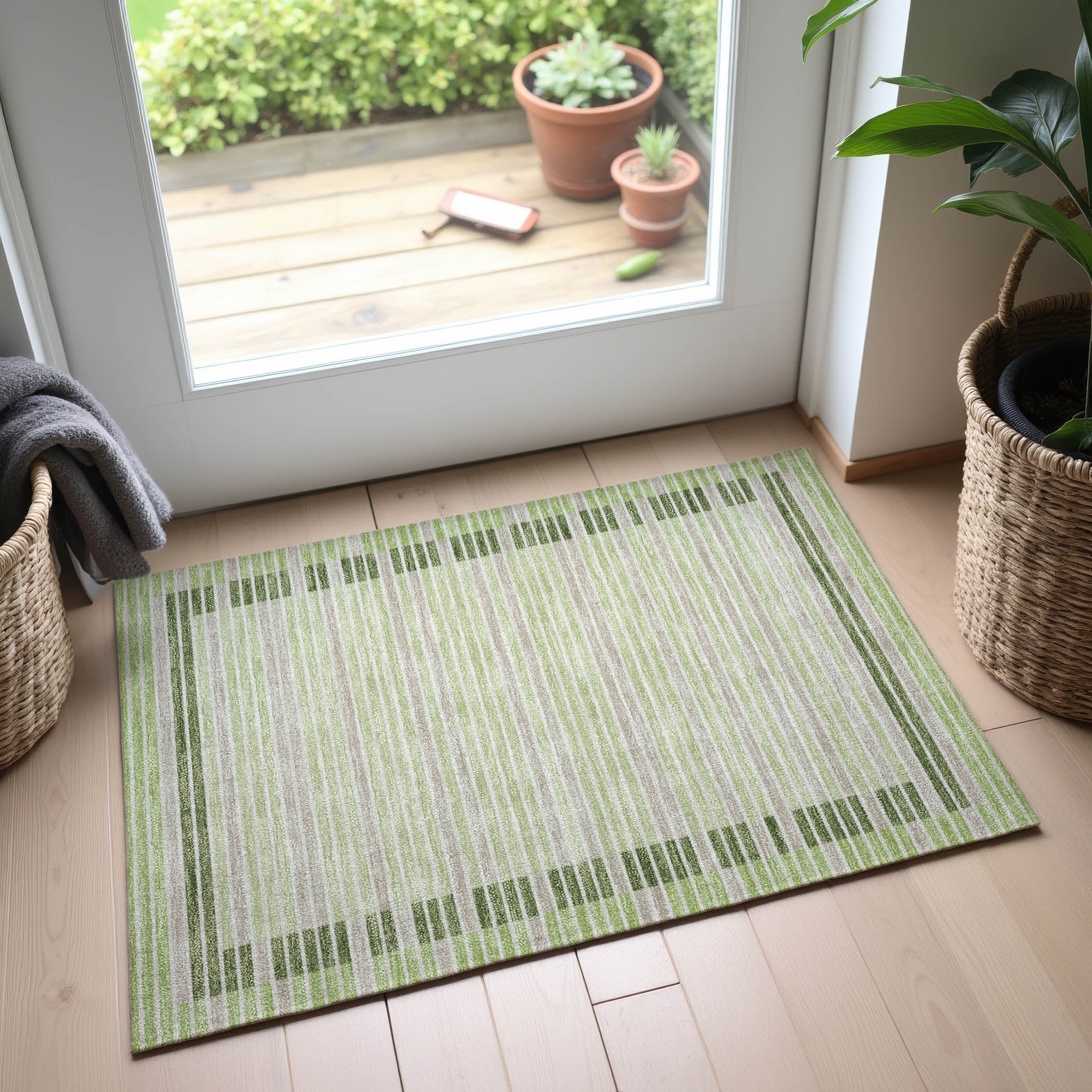 Kyoto Machine Washable Transitional Aloe Green Rug 1'8" x 2'6" #shape_Rectangle