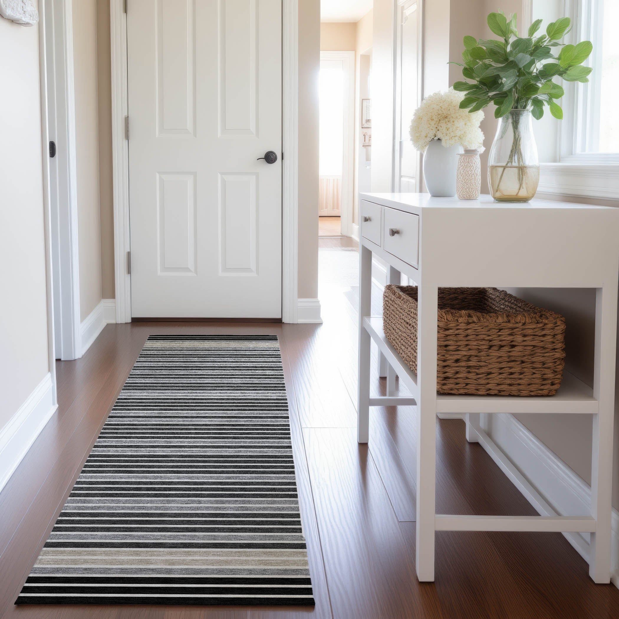 Kyoto Machine Washable Transitional Black Rug 2'3" x 7'6" #shape_Runner