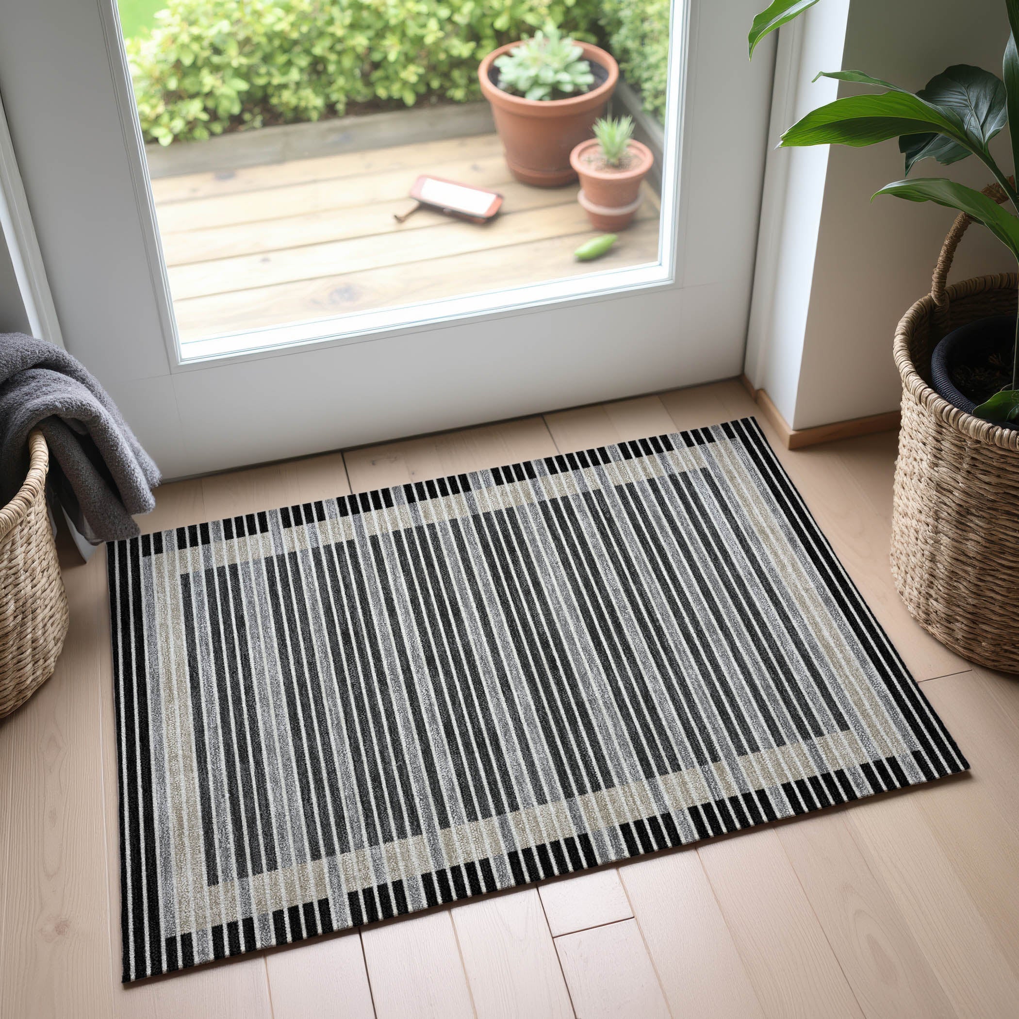 Kyoto Machine Washable Transitional Black Rug 1'8" x 2'6" #shape_Rectangle