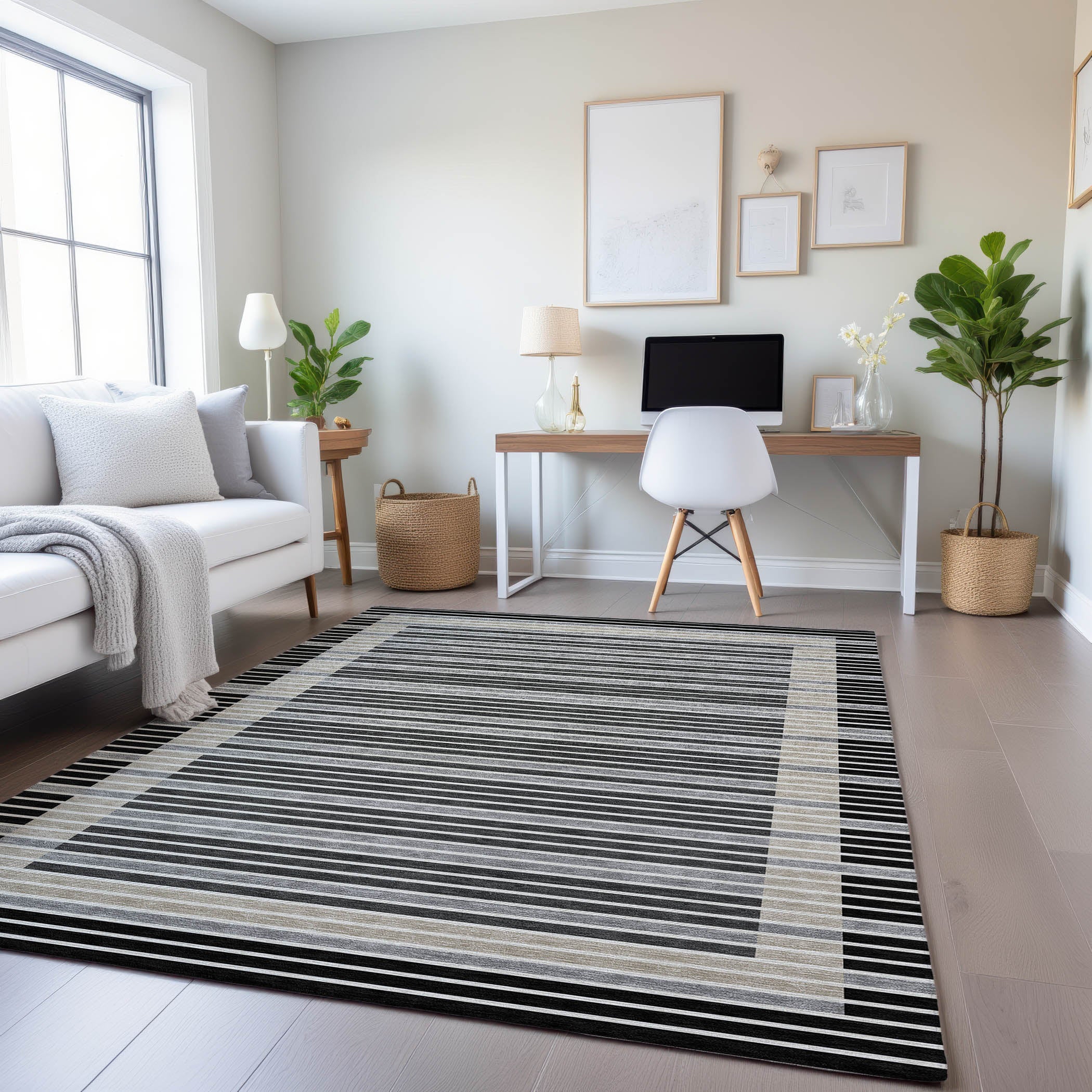 Kyoto Machine Washable Transitional Black Rug 2'6" x 3'10" #shape_Rectangle
