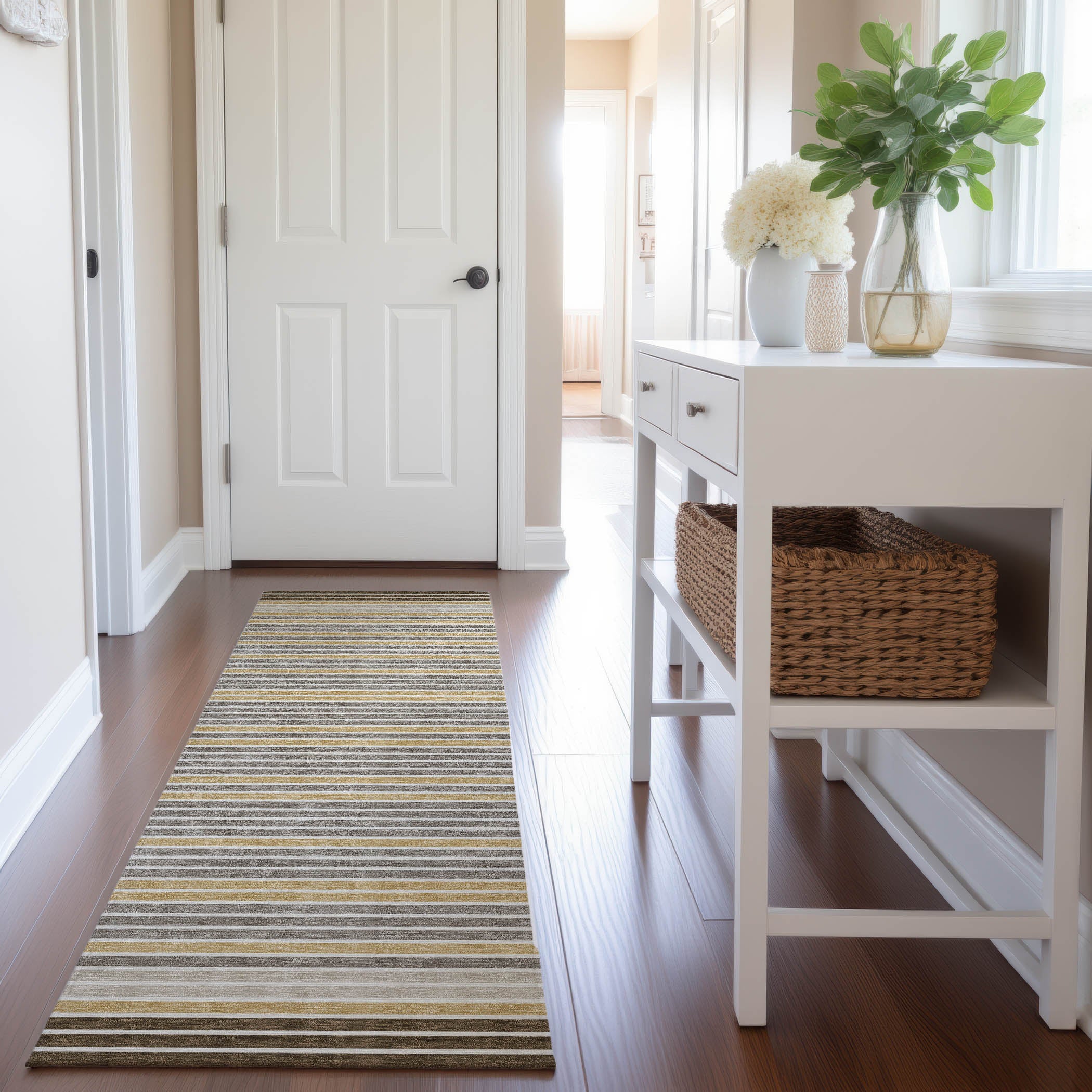 Kyoto Machine Washable Transitional Brown Rug 2'3" x 7'6" #shape_Runner