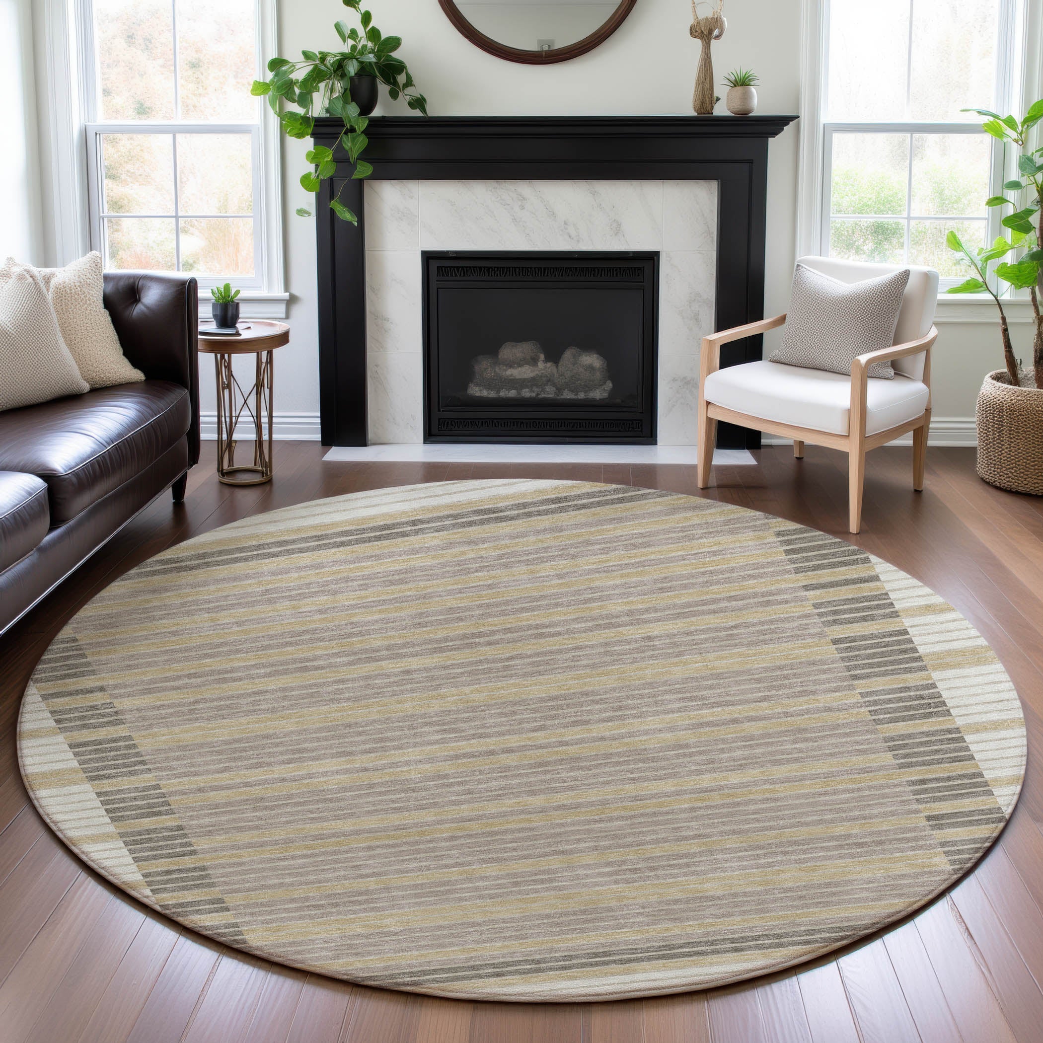 Kyoto Machine Washable Transitional Ivory Rug 8' x 8' #shape_Round