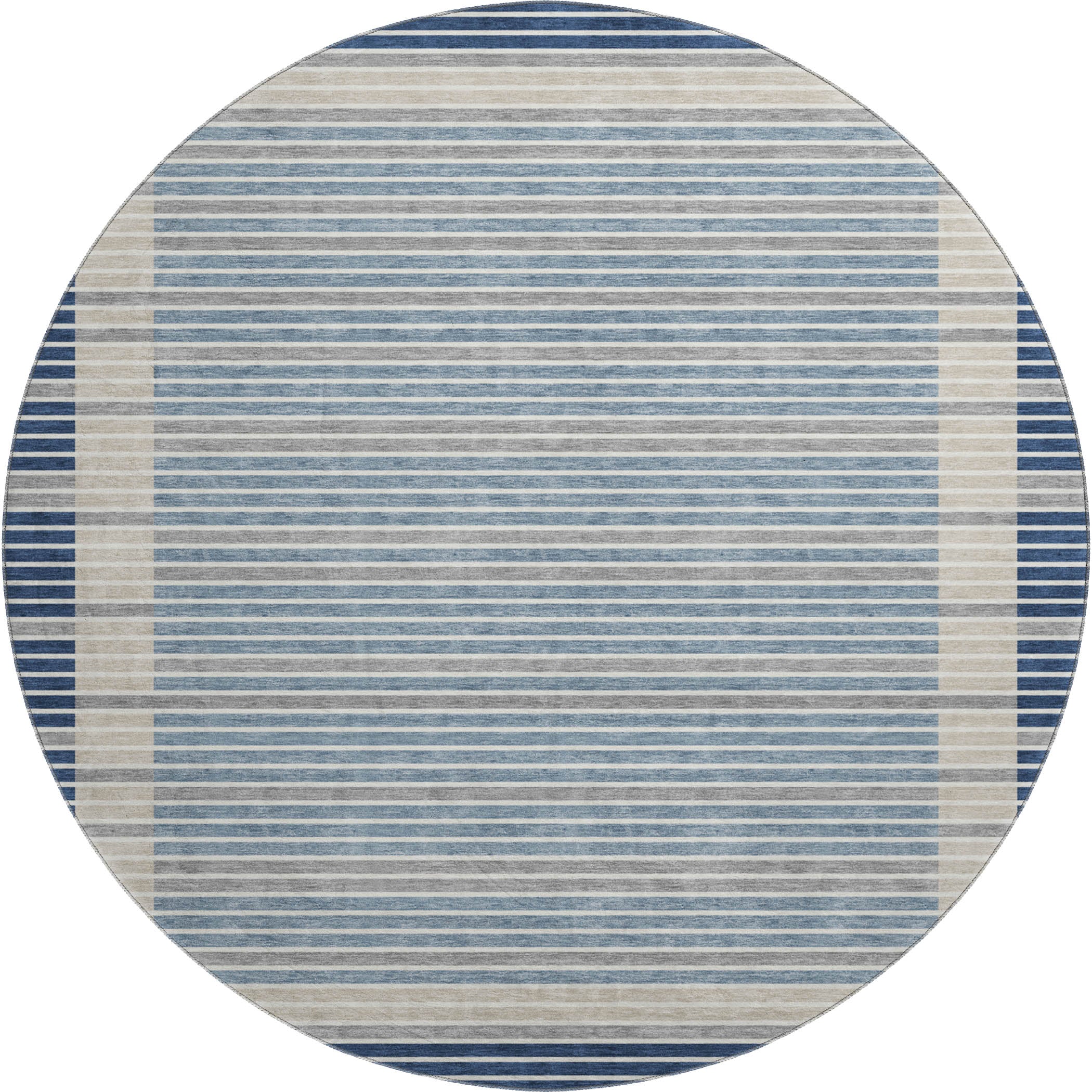 Kyoto Machine Washable Transitional Navy Blue Rug 8' x 8' #shape_Round