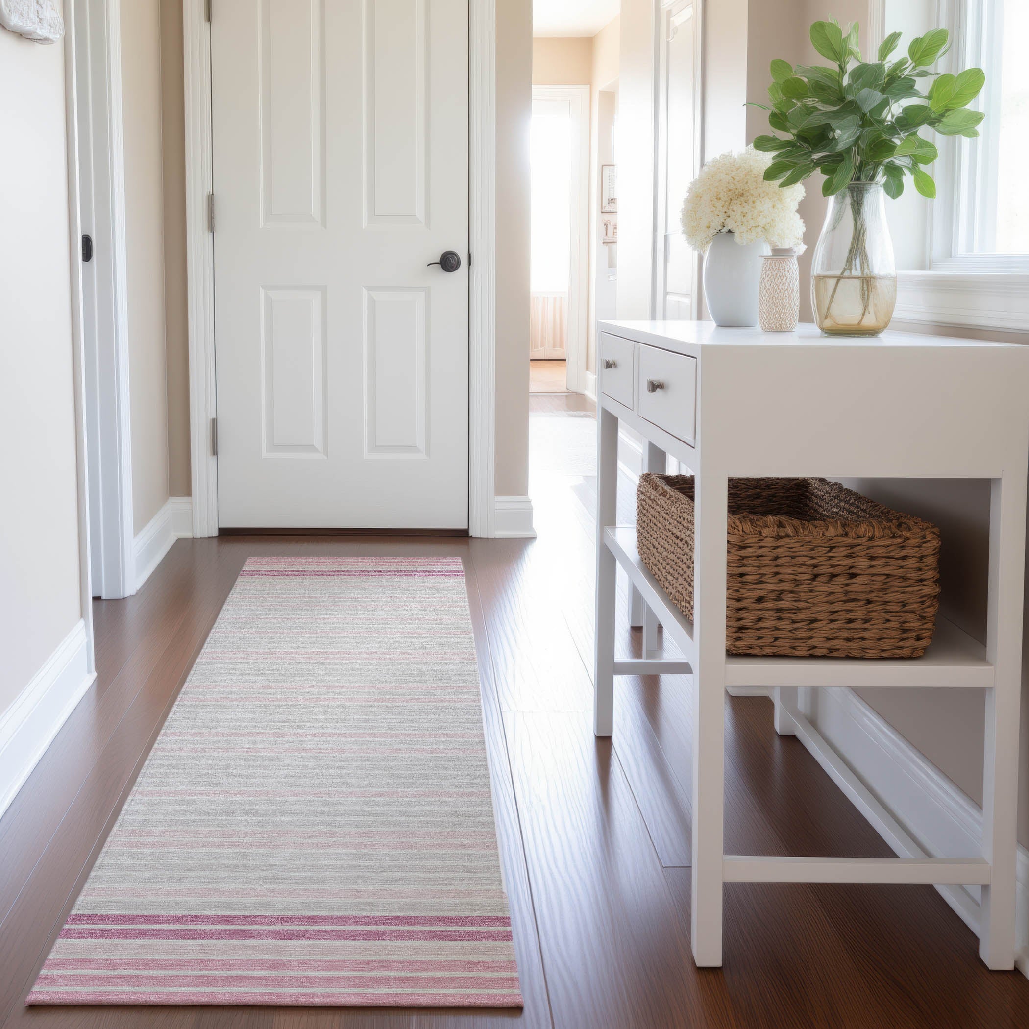 Kyoto Machine Washable Transitional Pink Rug 2'3" x 7'6" #shape_Runner