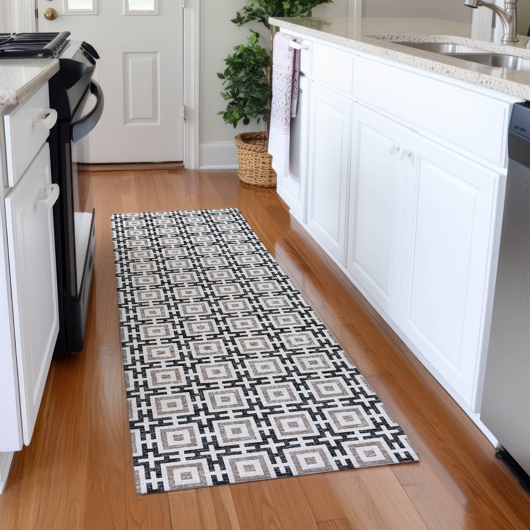 Zanzibar Machine Washable Transitional Black Rug 2'3" x 7'6" #shape_Runner
