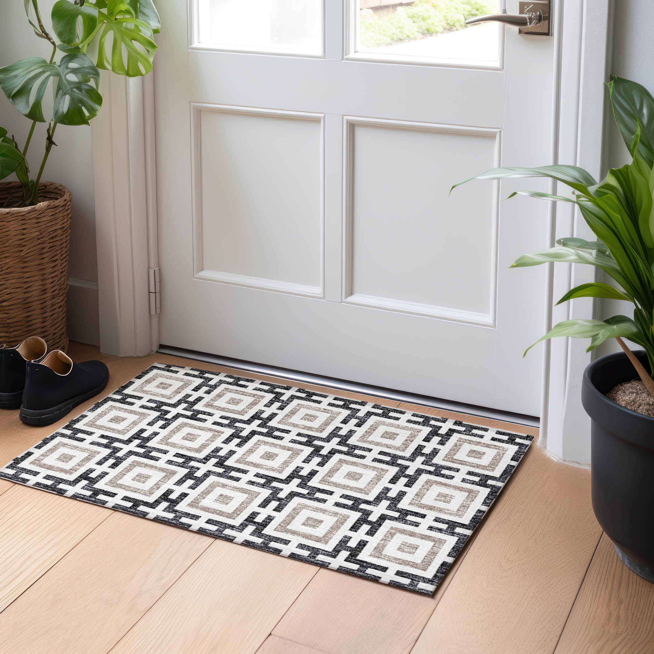 Zanzibar Machine Washable Transitional Black Rug 1'8" x 2'6" #shape_Rectangle