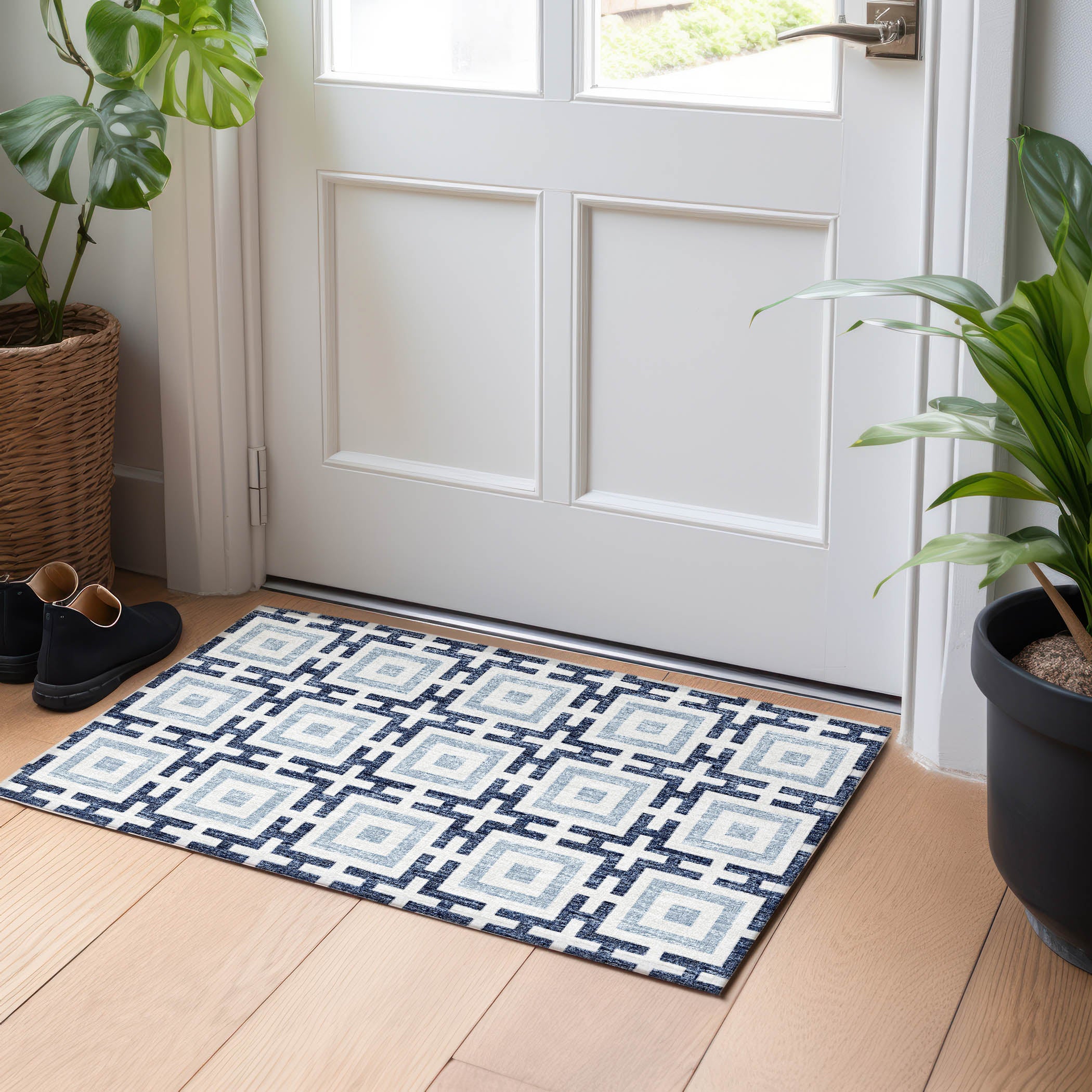 Zanzibar Machine Washable Transitional Navy Blue Rug 1'8" x 2'6" #shape_Rectangle