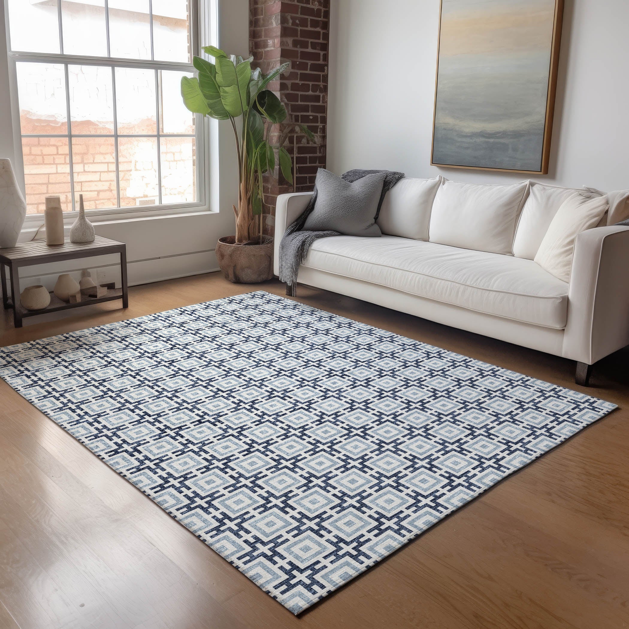 Zanzibar Machine Washable Transitional Navy Blue Rug 2'6" x 3'10" #shape_Rectangle