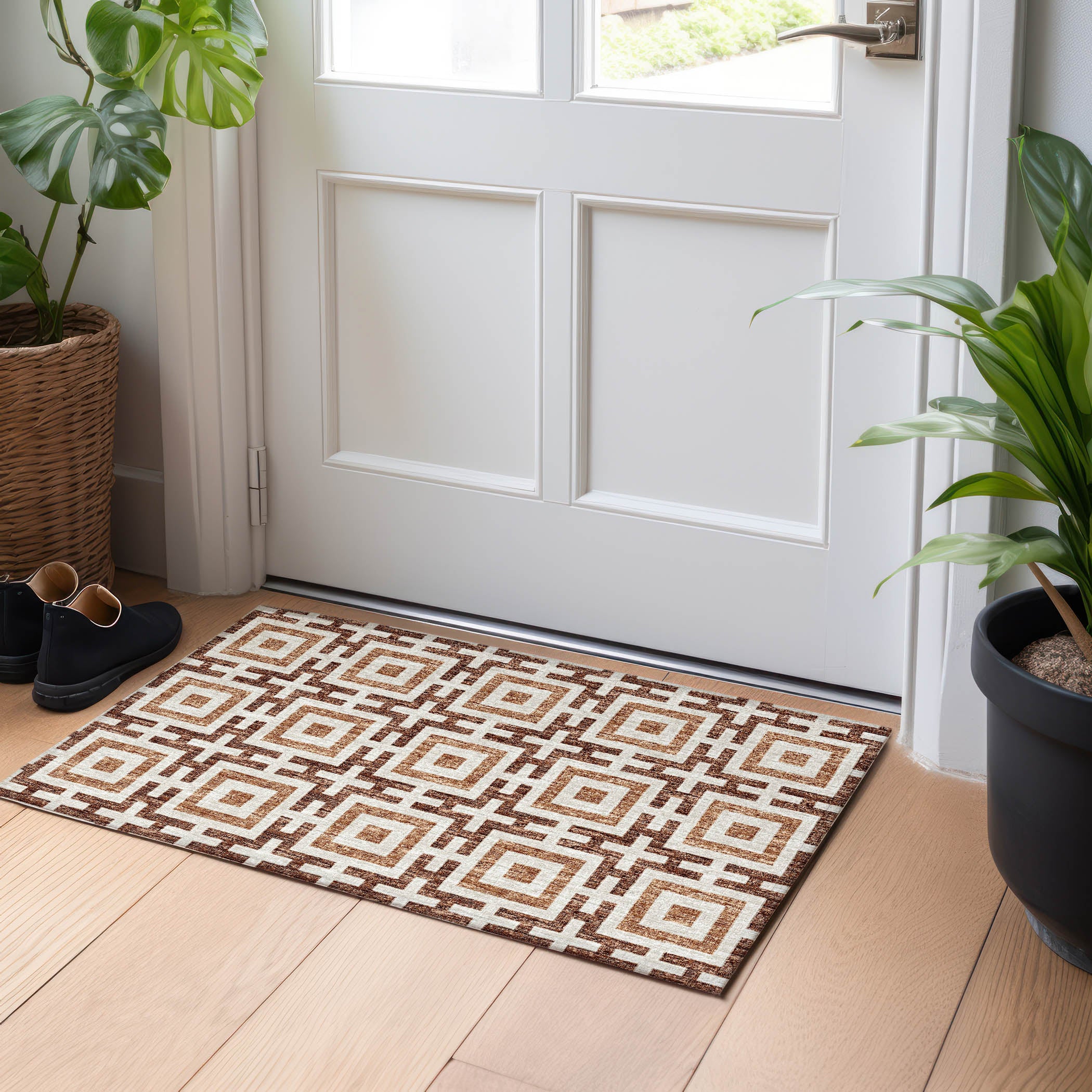 Zanzibar Machine Washable Transitional Paprika Red Rug 1'8" x 2'6" #shape_Rectangle