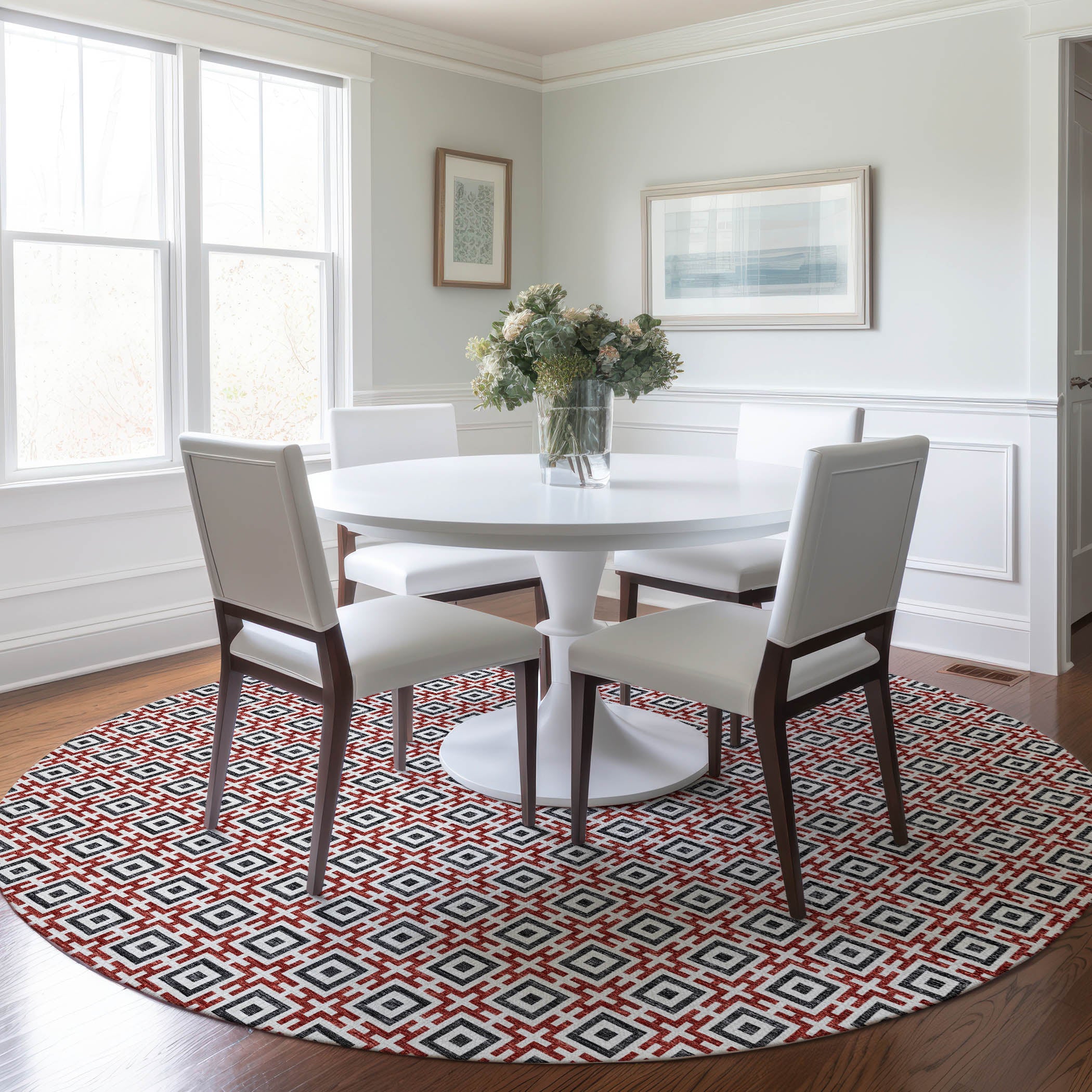 Zanzibar Machine Washable Transitional Red Rug 8' x 8' #shape_Round
