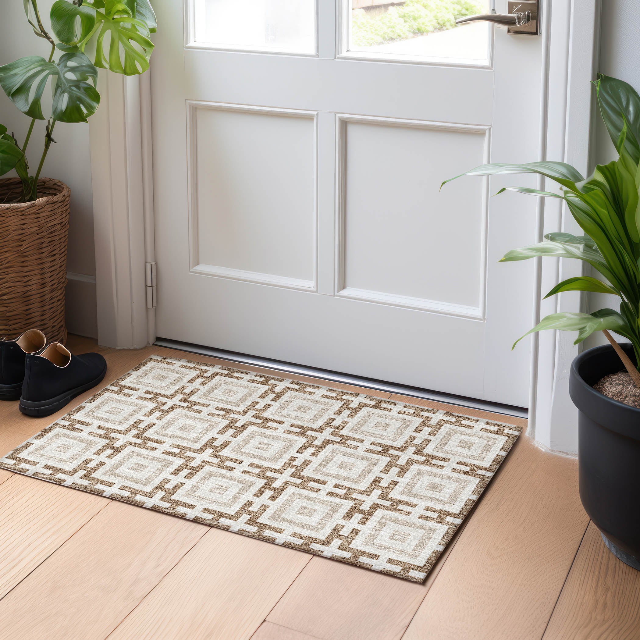 Zanzibar Machine Washable Transitional Taupe Brown Rug 1'8" x 2'6" #shape_Rectangle