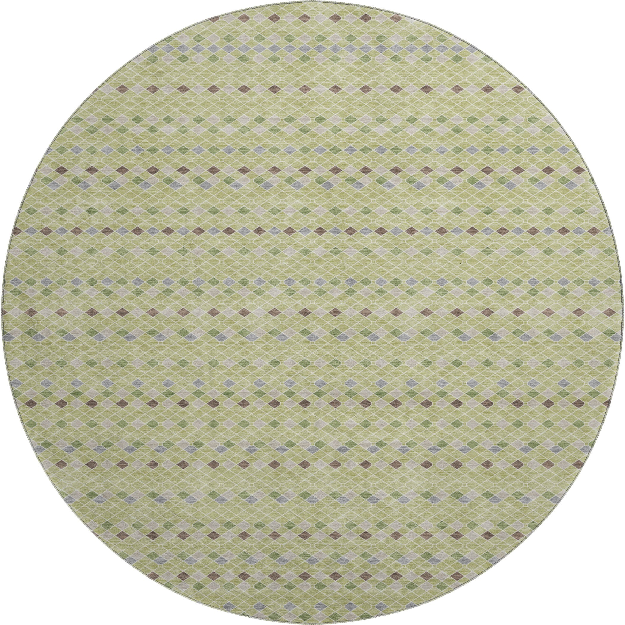 Kathmandu Machine Washable Transitional Aloe Green Rug 8' x 8' #shape_Round